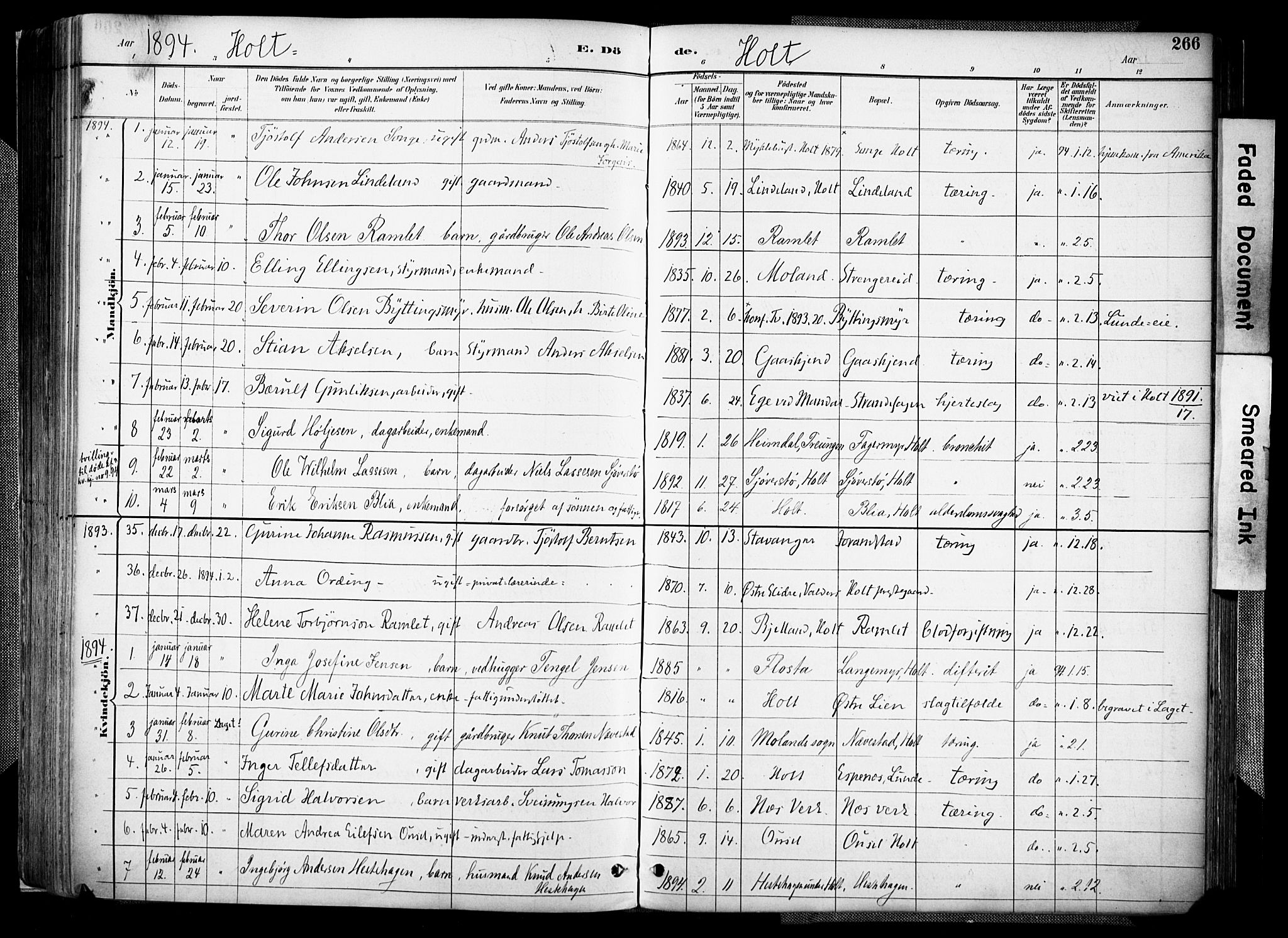 Holt sokneprestkontor, SAK/1111-0021/F/Fa/L0012: Parish register (official) no. A 12, 1885-1907, p. 266