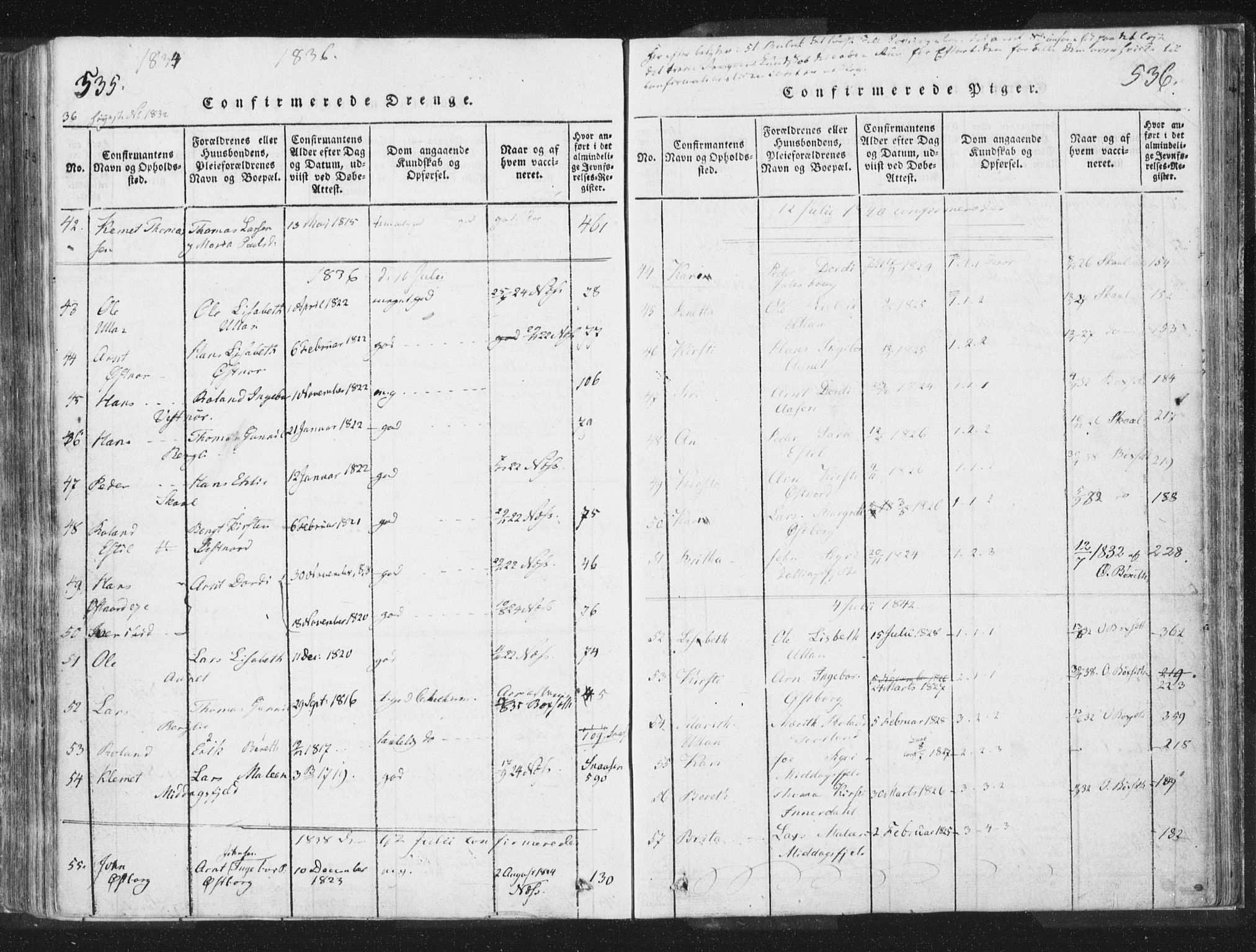 Ministerialprotokoller, klokkerbøker og fødselsregistre - Nord-Trøndelag, SAT/A-1458/755/L0491: Parish register (official) no. 755A01 /2, 1817-1864, p. 535-536