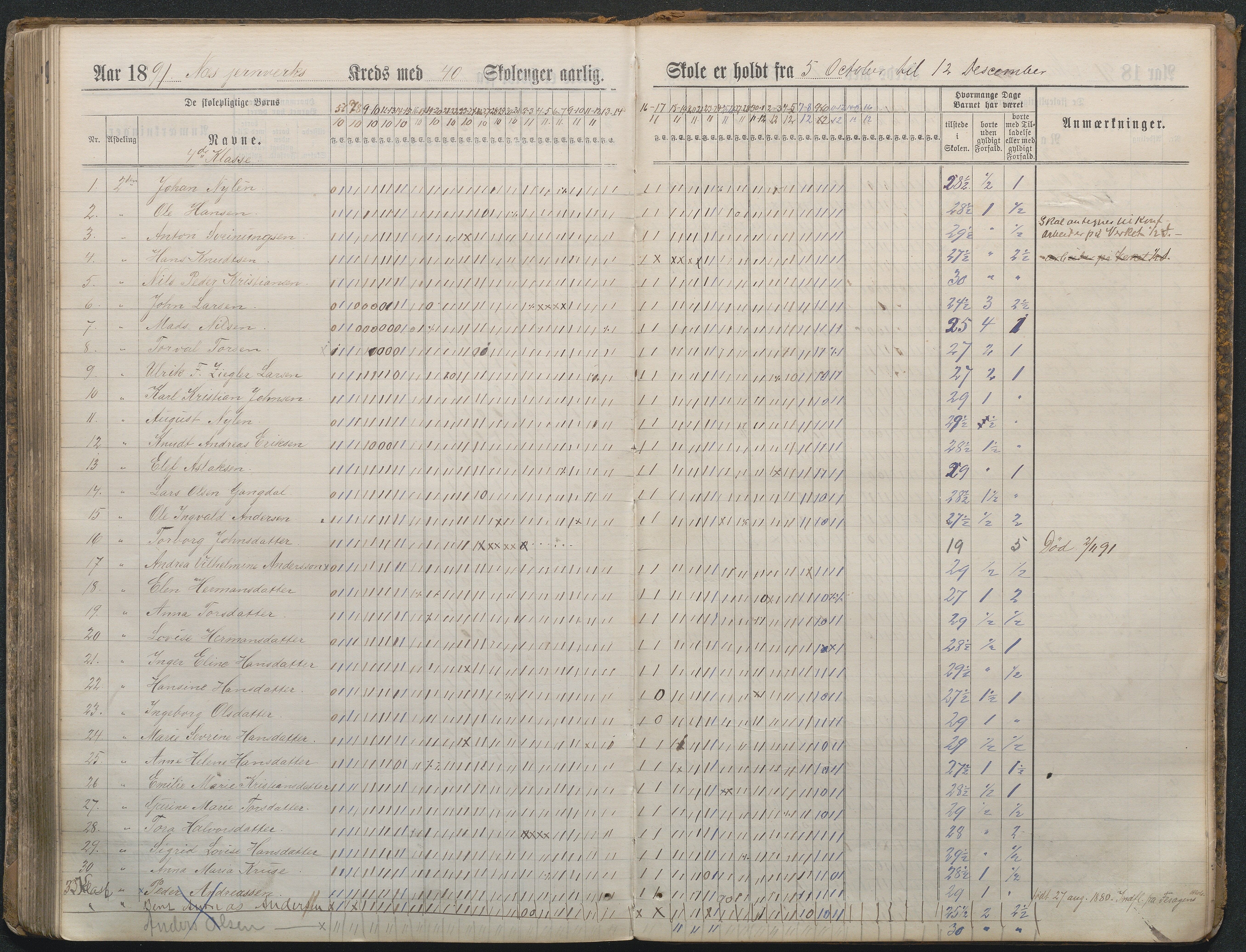 , Næs Jernverk faste skole, Nr.4 Dagbok 1882-1891, 1882-1891, p. 185