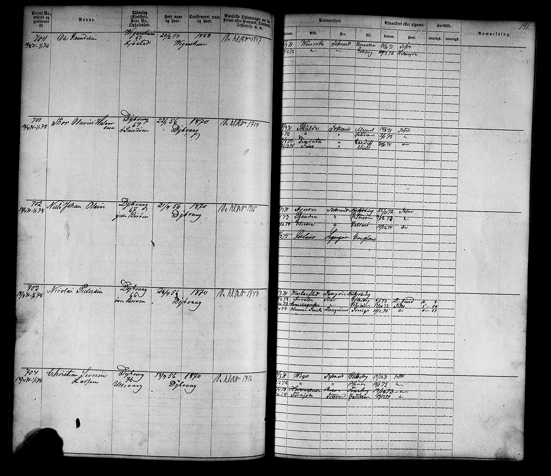 Tvedestrand mønstringskrets, SAK/2031-0011/F/Fa/L0003: Annotasjonsrulle nr 1-1905 med register, U-25, 1866-1886, p. 163