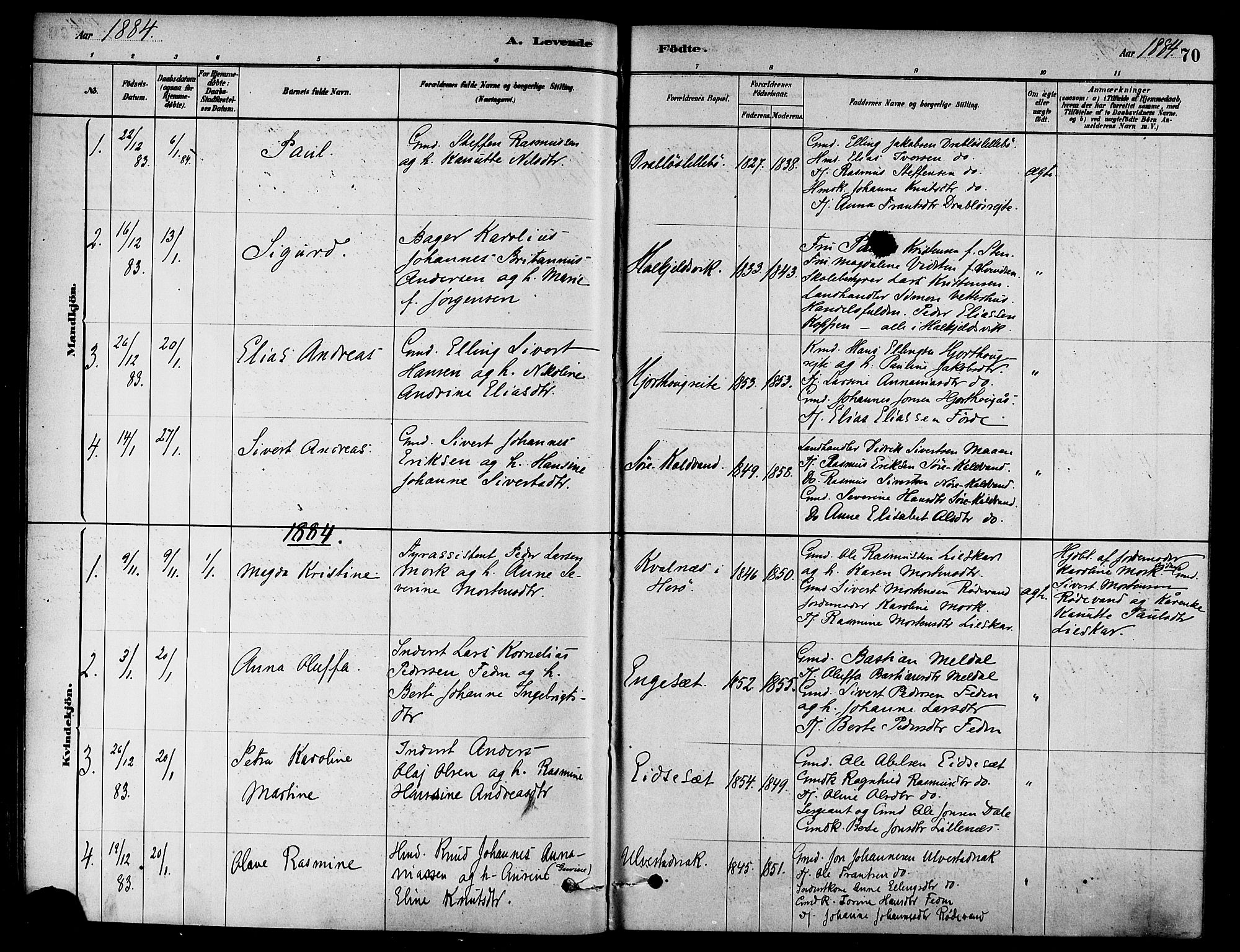 Ministerialprotokoller, klokkerbøker og fødselsregistre - Møre og Romsdal, SAT/A-1454/511/L0141: Parish register (official) no. 511A08, 1878-1890, p. 70