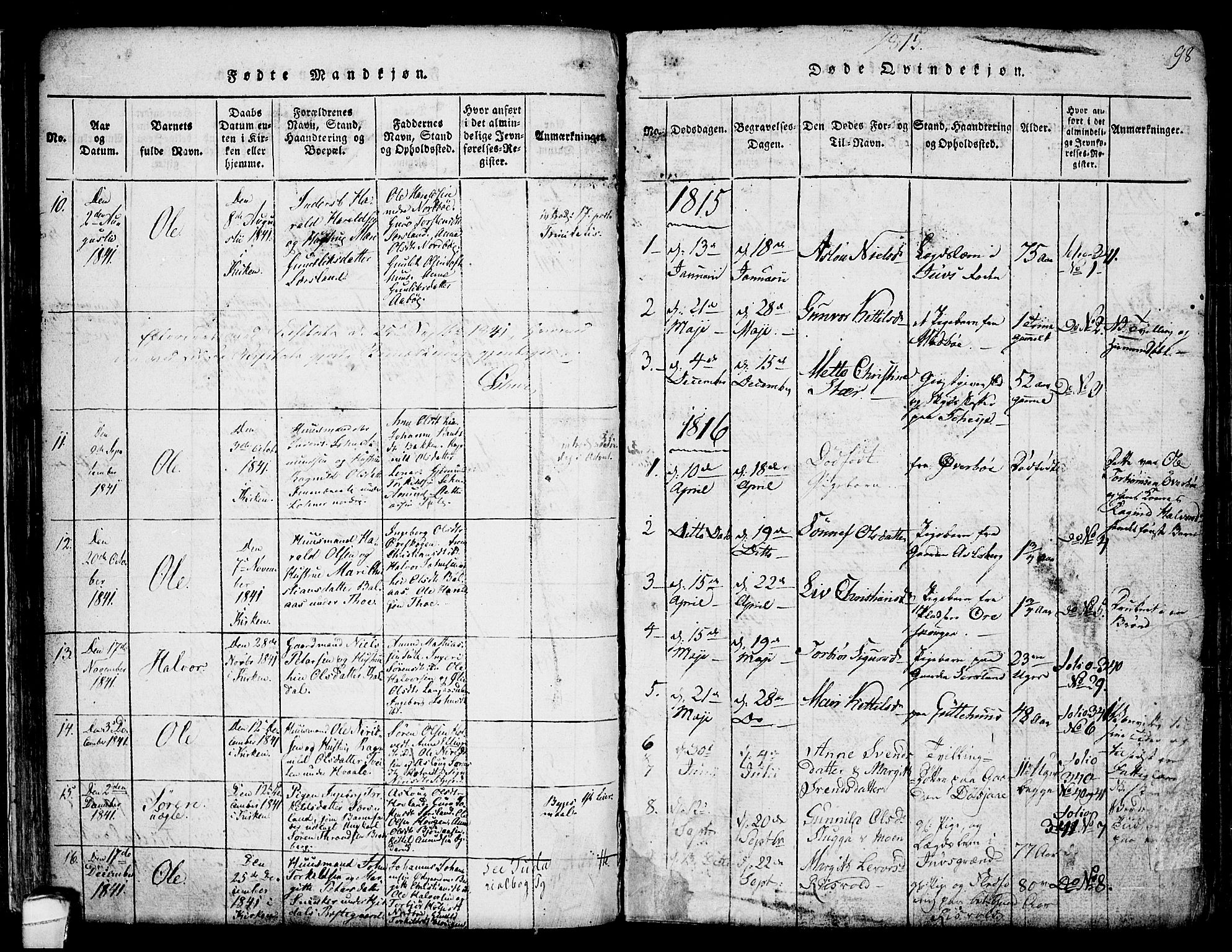 Hjartdal kirkebøker, SAKO/A-270/F/Fa/L0007: Parish register (official) no. I 7, 1815-1843, p. 98