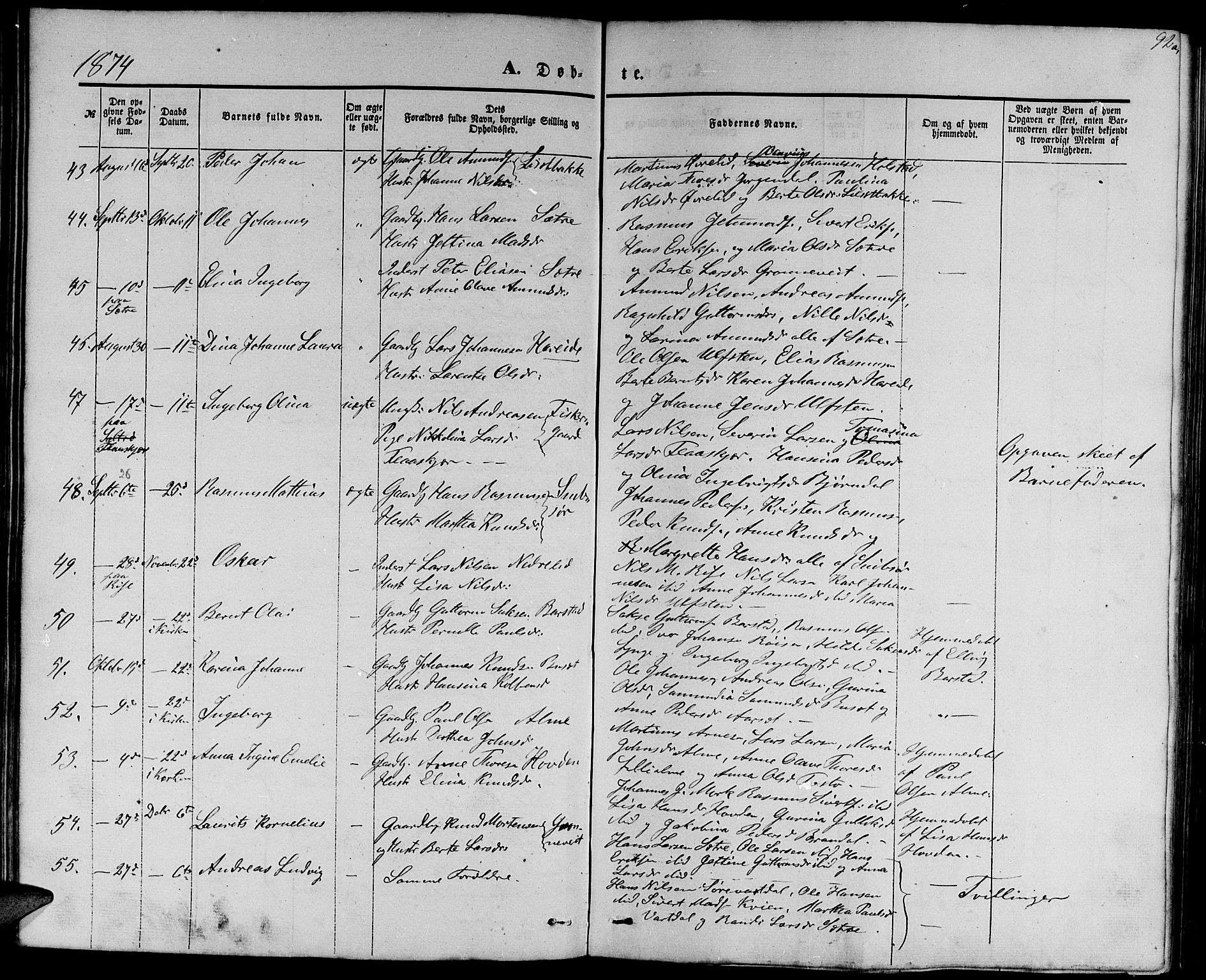 Ministerialprotokoller, klokkerbøker og fødselsregistre - Møre og Romsdal, SAT/A-1454/510/L0124: Parish register (copy) no. 510C01, 1854-1877, p. 92