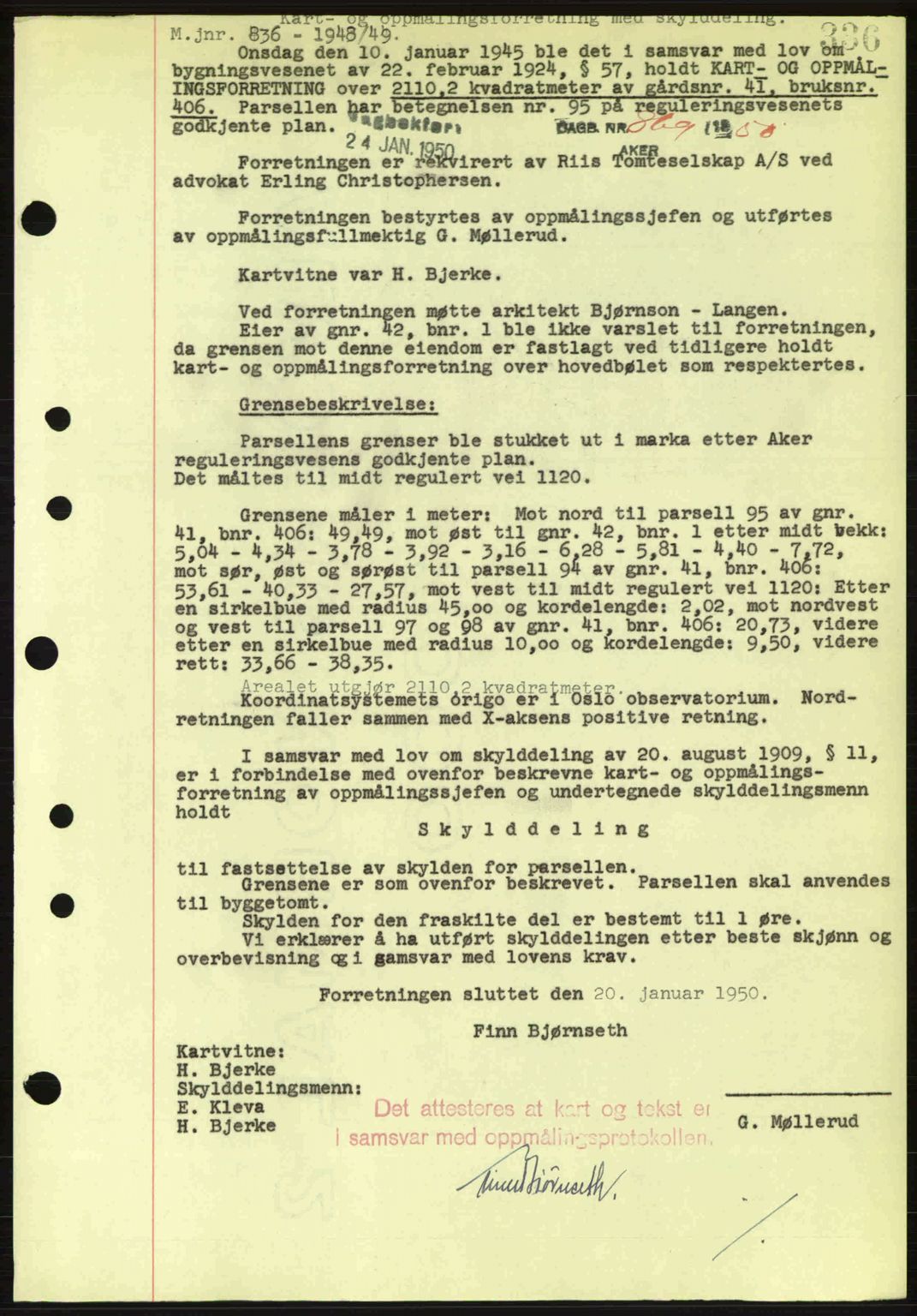 Oslo byskriverembete, AV/SAO-A-10227/G/Gb/Gbd/Gbda/L0017: Mortgage book no. A215, 1949-1950, Diary no: : 869/1950