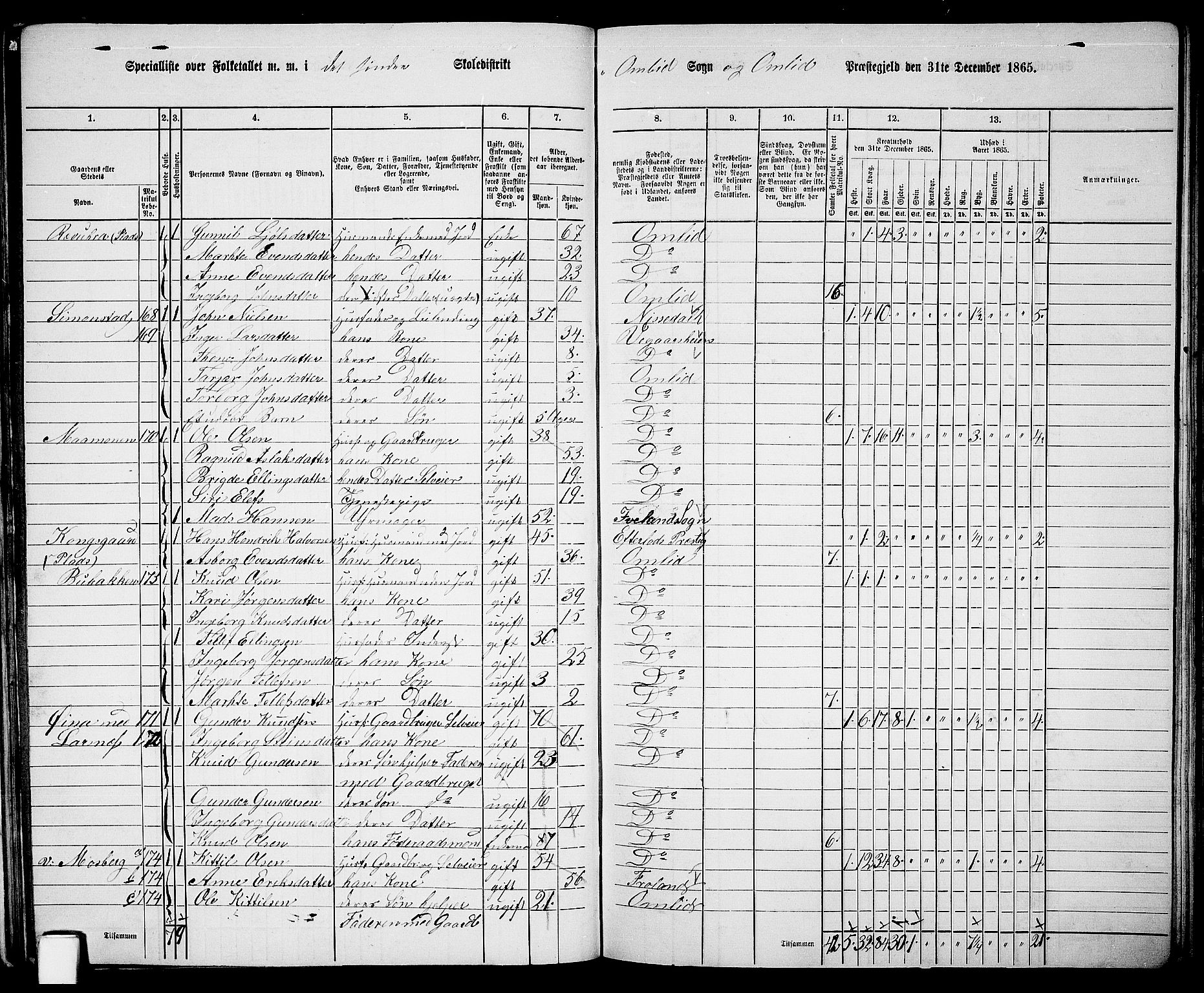 RA, 1865 census for Åmli, 1865, p. 53