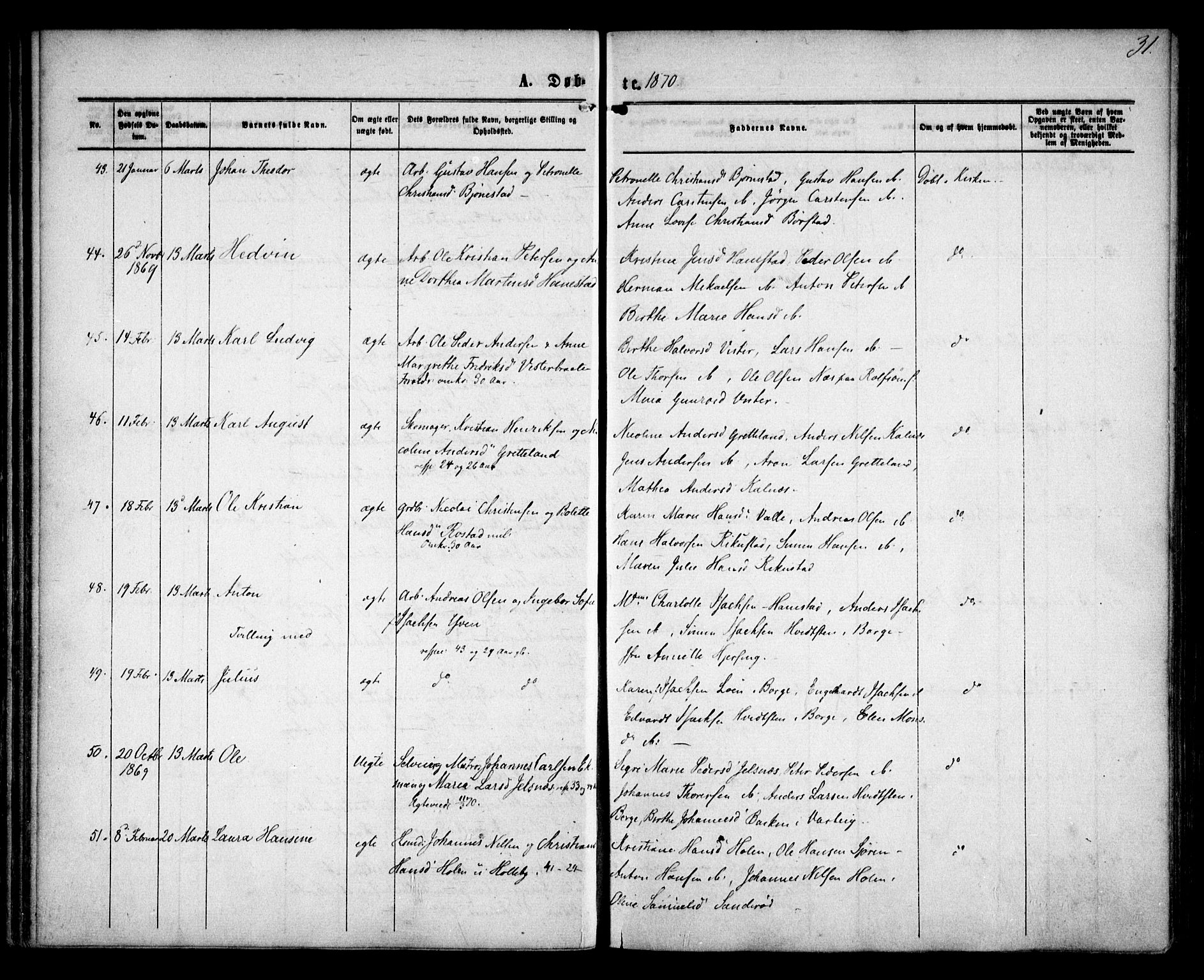Tune prestekontor Kirkebøker, AV/SAO-A-2007/F/Fa/L0015: Parish register (official) no. 15, 1869-1873, p. 31