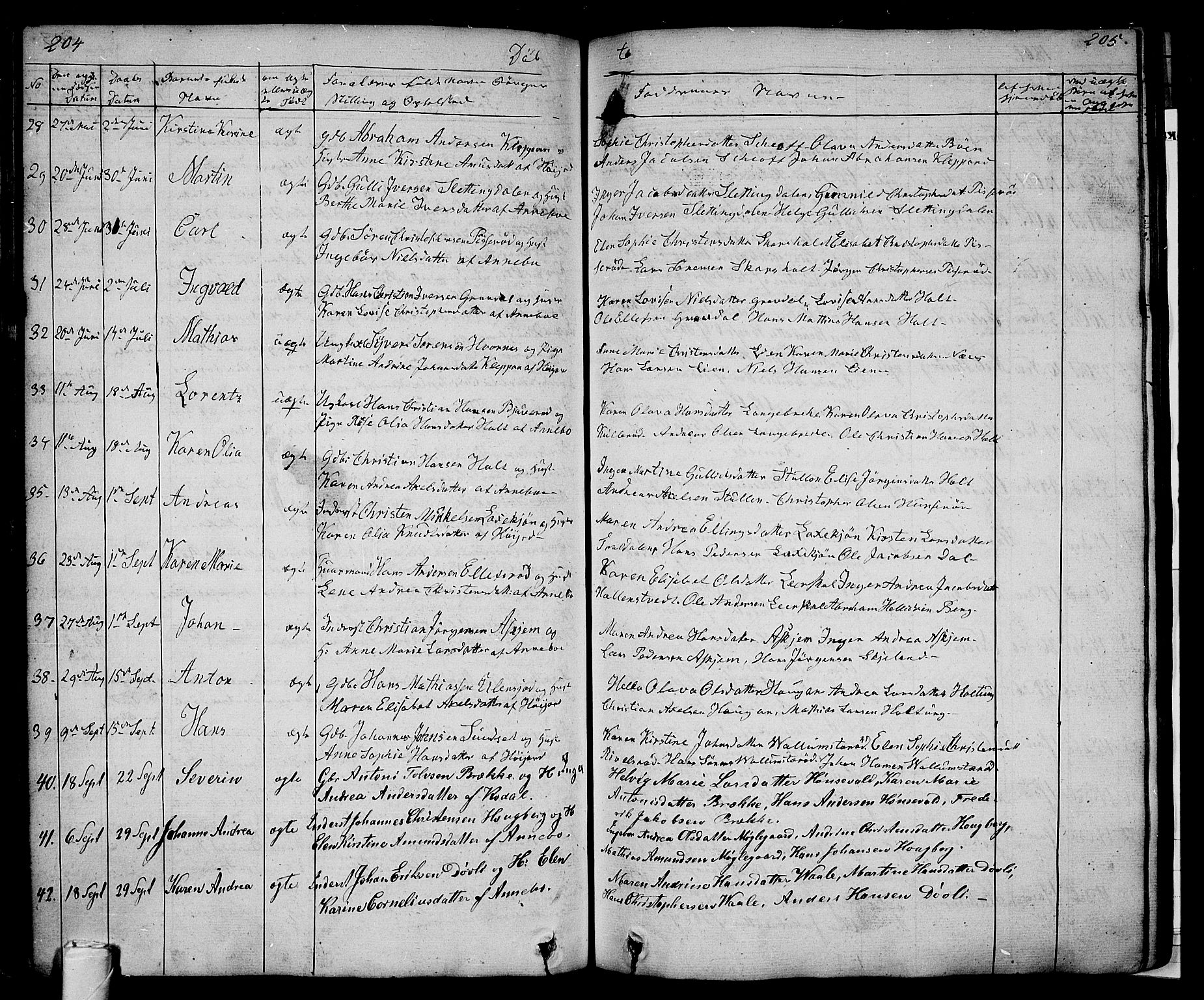 Andebu kirkebøker, AV/SAKO-A-336/G/Ga/L0003: Parish register (copy) no. I 3, 1832-1867, p. 204-205