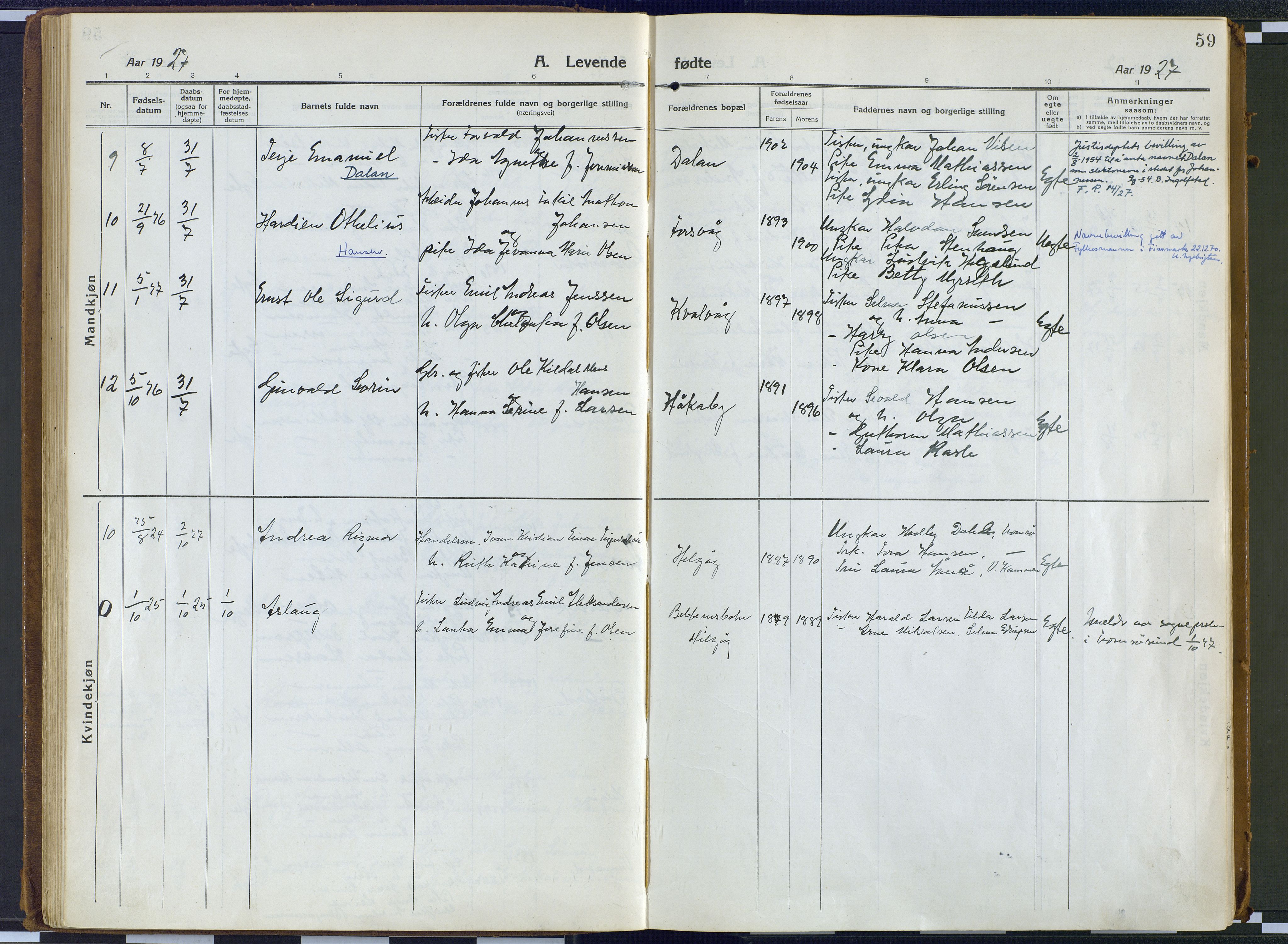 Karlsøy sokneprestembete, AV/SATØ-S-1299/H/Ha/Haa/L0016kirke: Parish register (official) no. 16, 1916-1934, p. 59