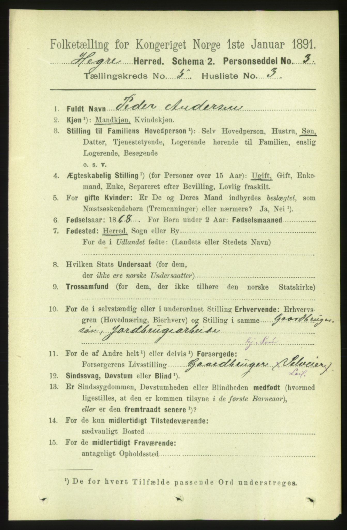 RA, 1891 census for 1712 Hegra, 1891, p. 2023