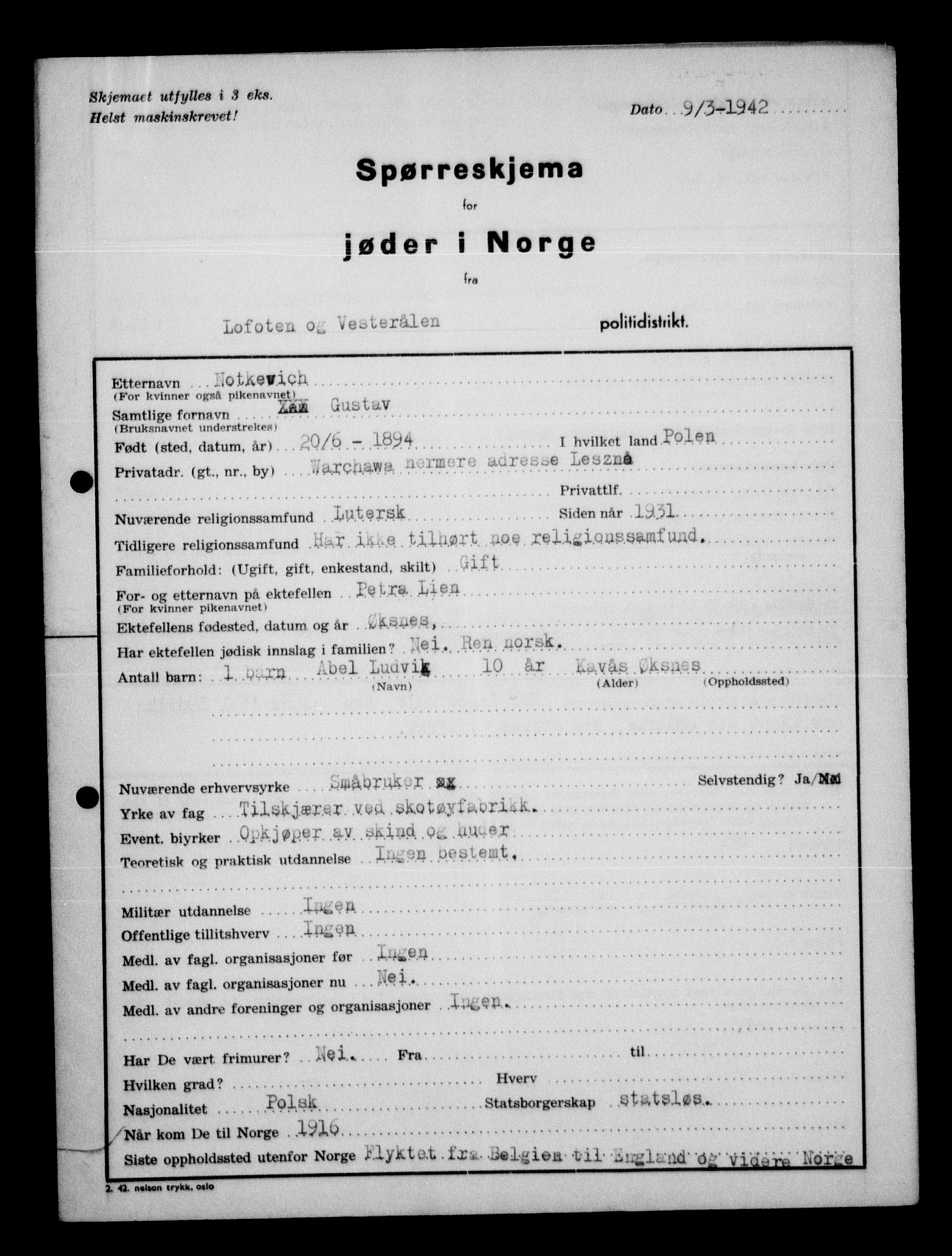 Statspolitiet - Hovedkontoret / Osloavdelingen, AV/RA-S-1329/G/Ga/L0012: Spørreskjema for jøder i Norge. 1: Aker 114- 207 (Levinson-Wozak) og 656 (Salomon). 2: Arendal-Hordaland. 3: Horten-Romerike.  , 1942, p. 745