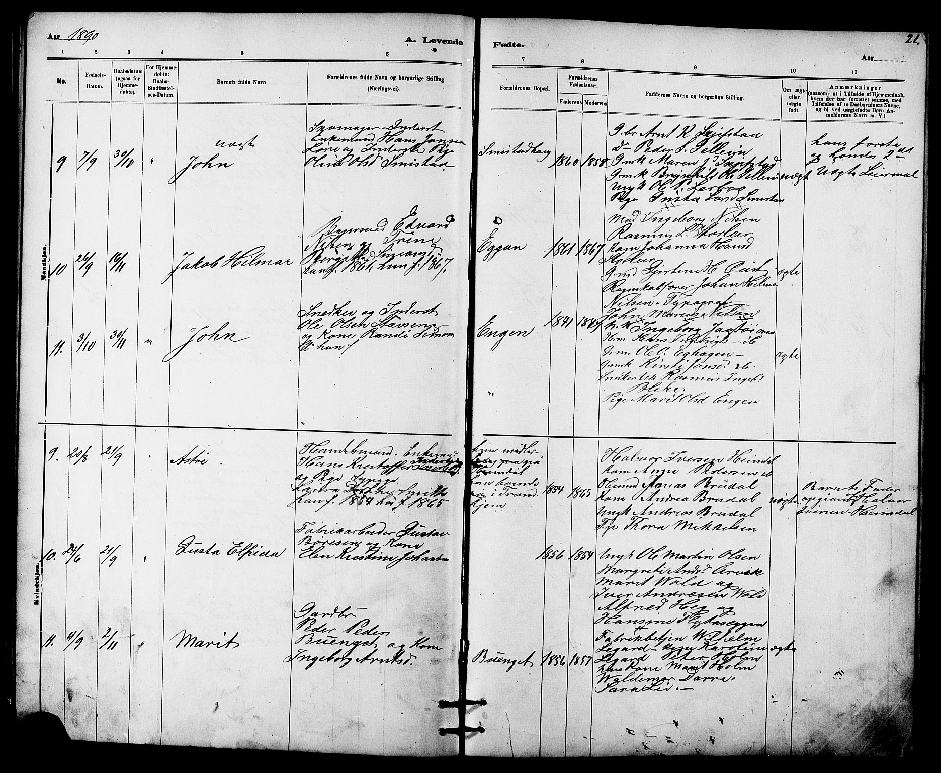 Ministerialprotokoller, klokkerbøker og fødselsregistre - Sør-Trøndelag, SAT/A-1456/613/L0395: Parish register (copy) no. 613C03, 1887-1909, p. 21