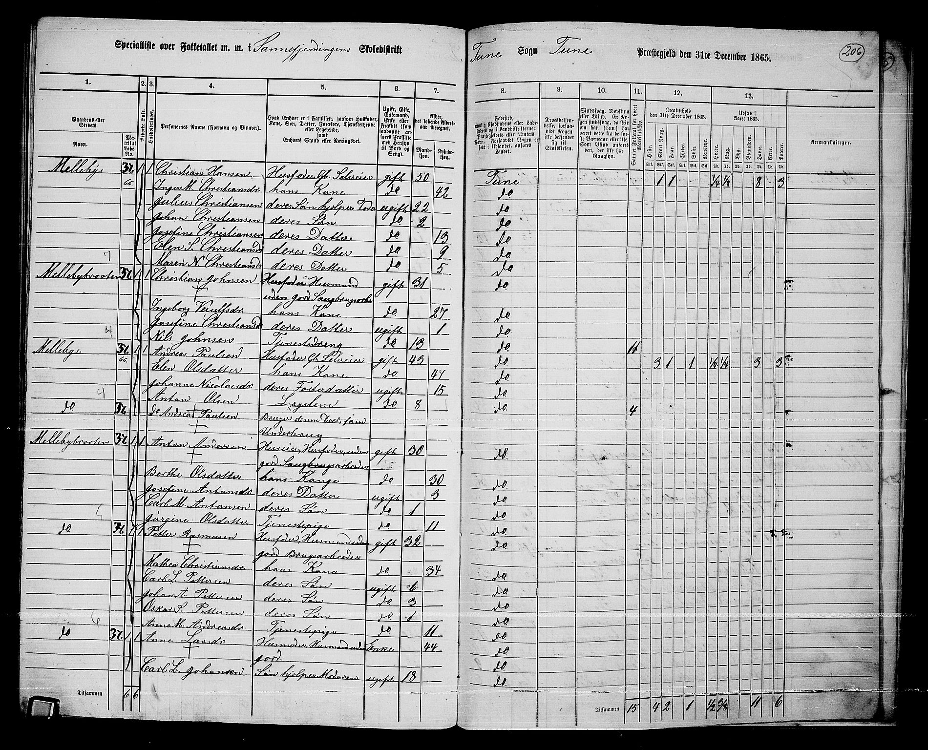 RA, 1865 census for Tune, 1865, p. 274