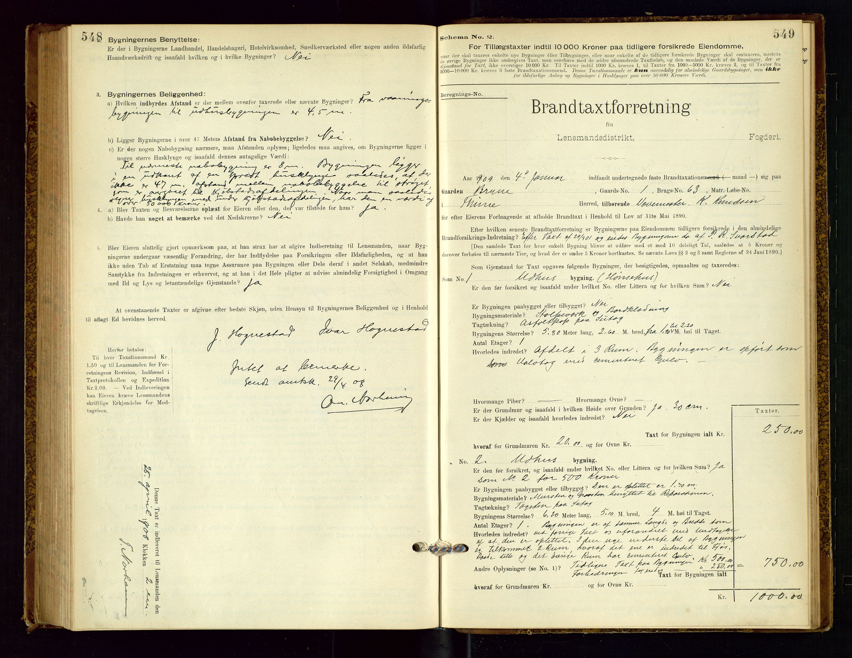 Time lensmannskontor, SAST/A-100420/Gob/L0001: Branntakstprotokoll, 1896-1914, p. 548-549