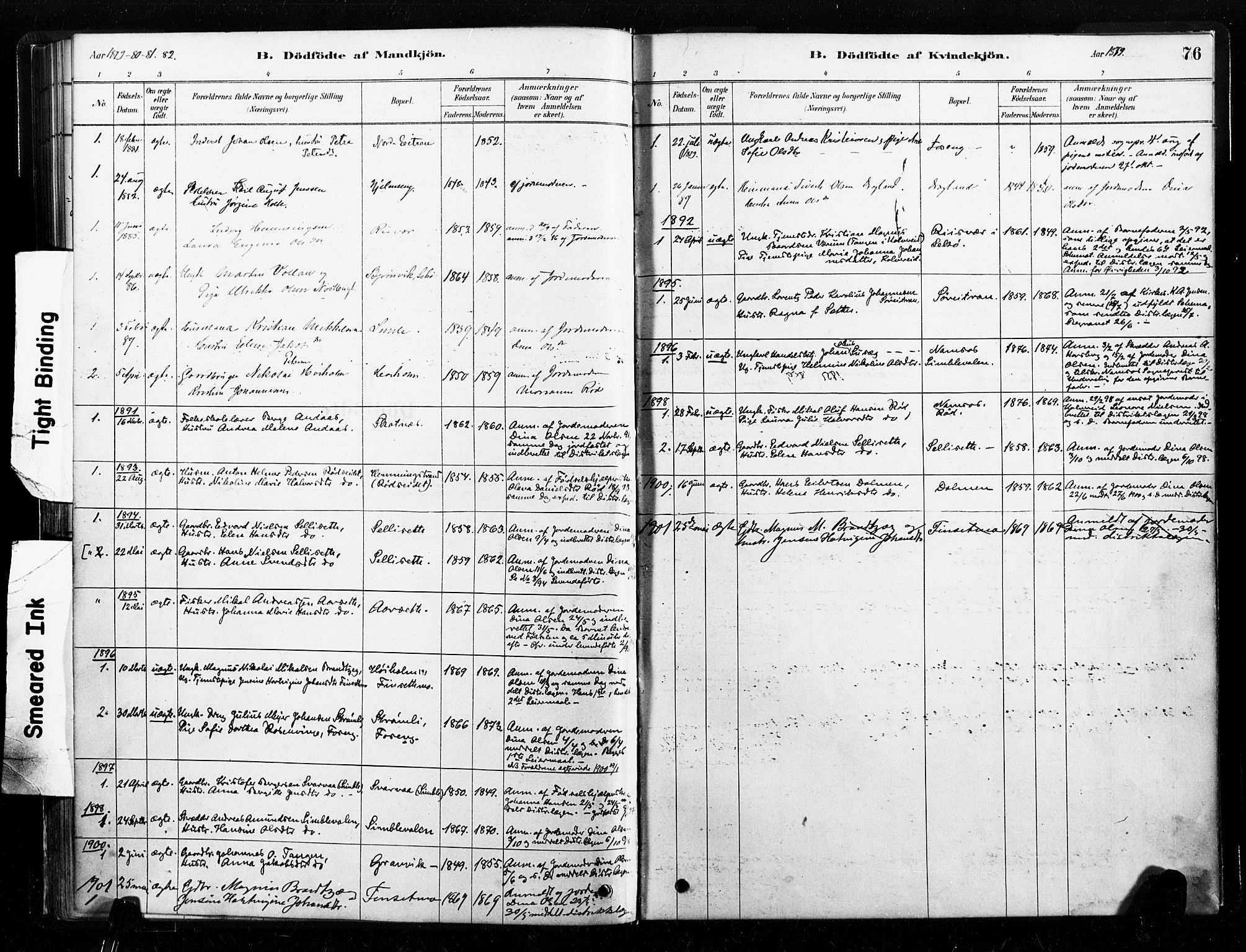 Ministerialprotokoller, klokkerbøker og fødselsregistre - Nord-Trøndelag, SAT/A-1458/789/L0705: Parish register (official) no. 789A01, 1878-1910, p. 76
