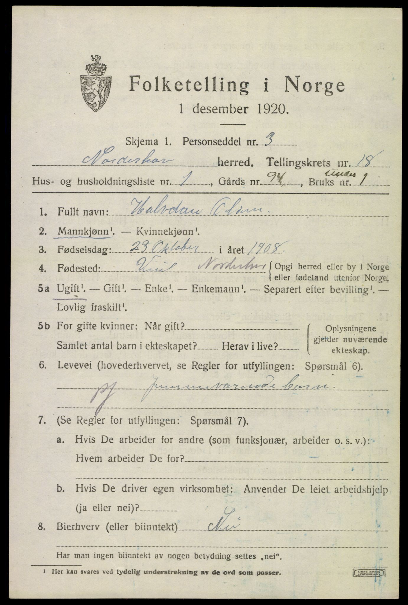 SAKO, 1920 census for Norderhov, 1920, p. 19559