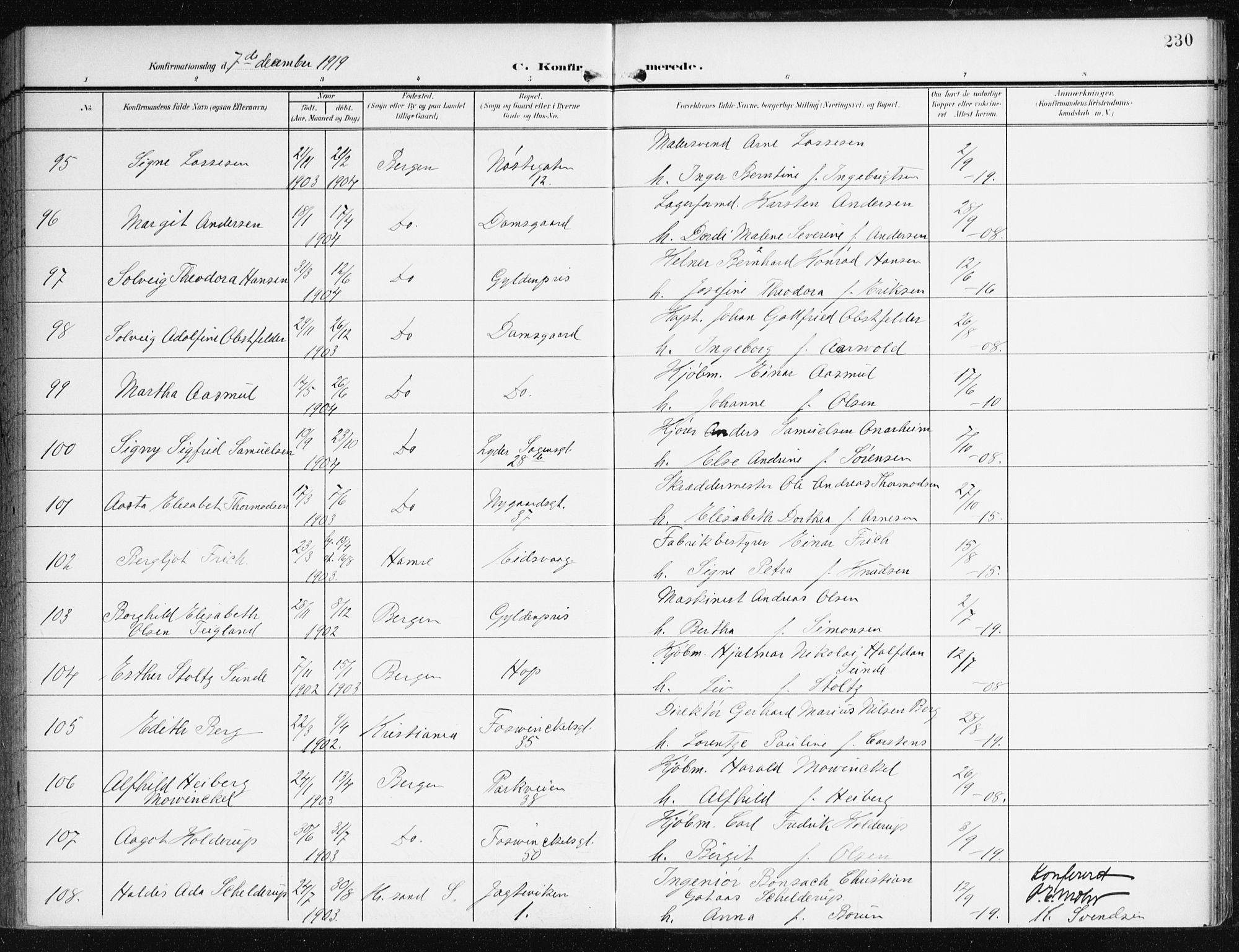 Johanneskirken sokneprestembete, AV/SAB-A-76001/H/Haa/L0009: Parish register (official) no. C 2, 1907-1924, p. 230