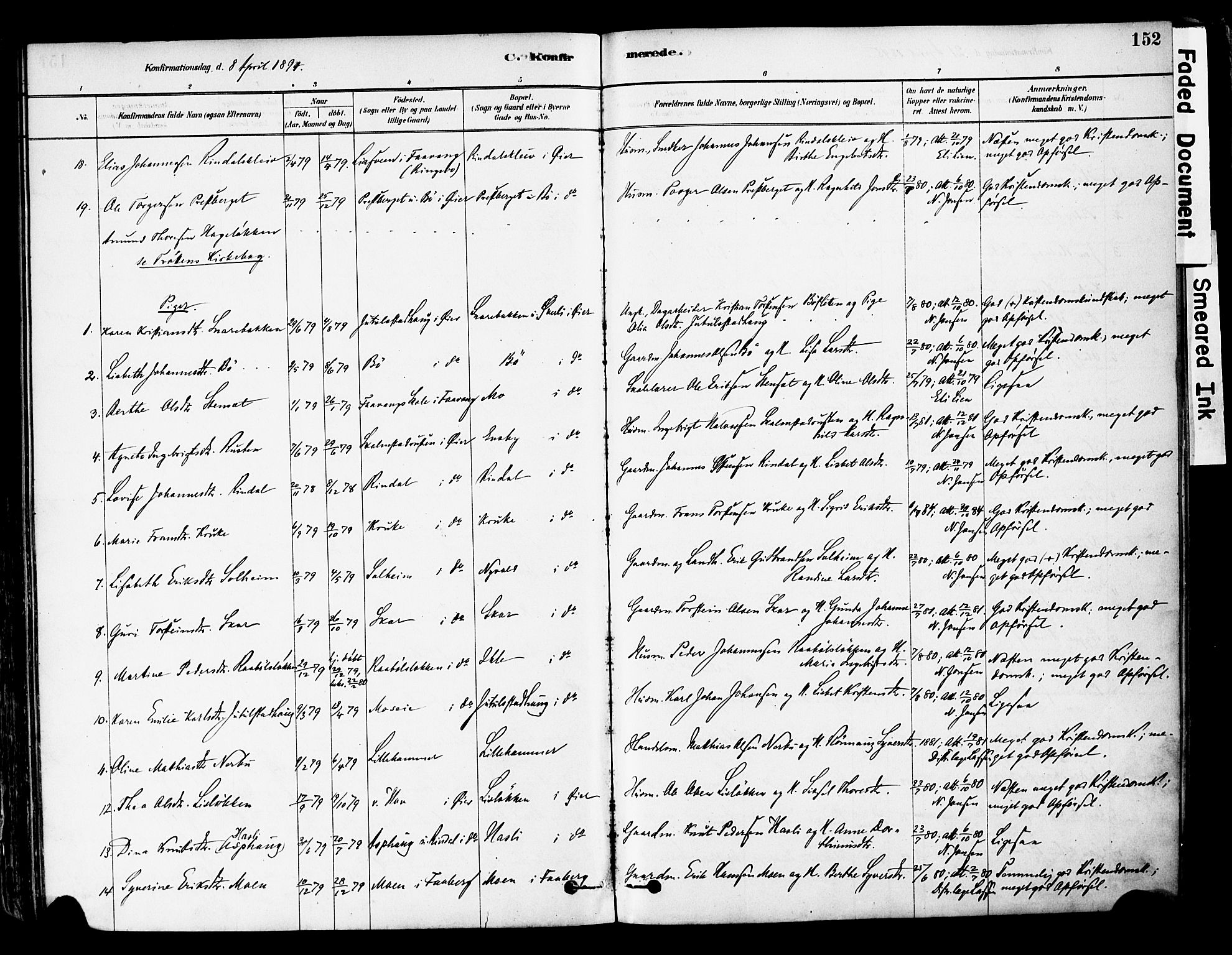 Øyer prestekontor, AV/SAH-PREST-084/H/Ha/Haa/L0008: Parish register (official) no. 8, 1878-1897, p. 152