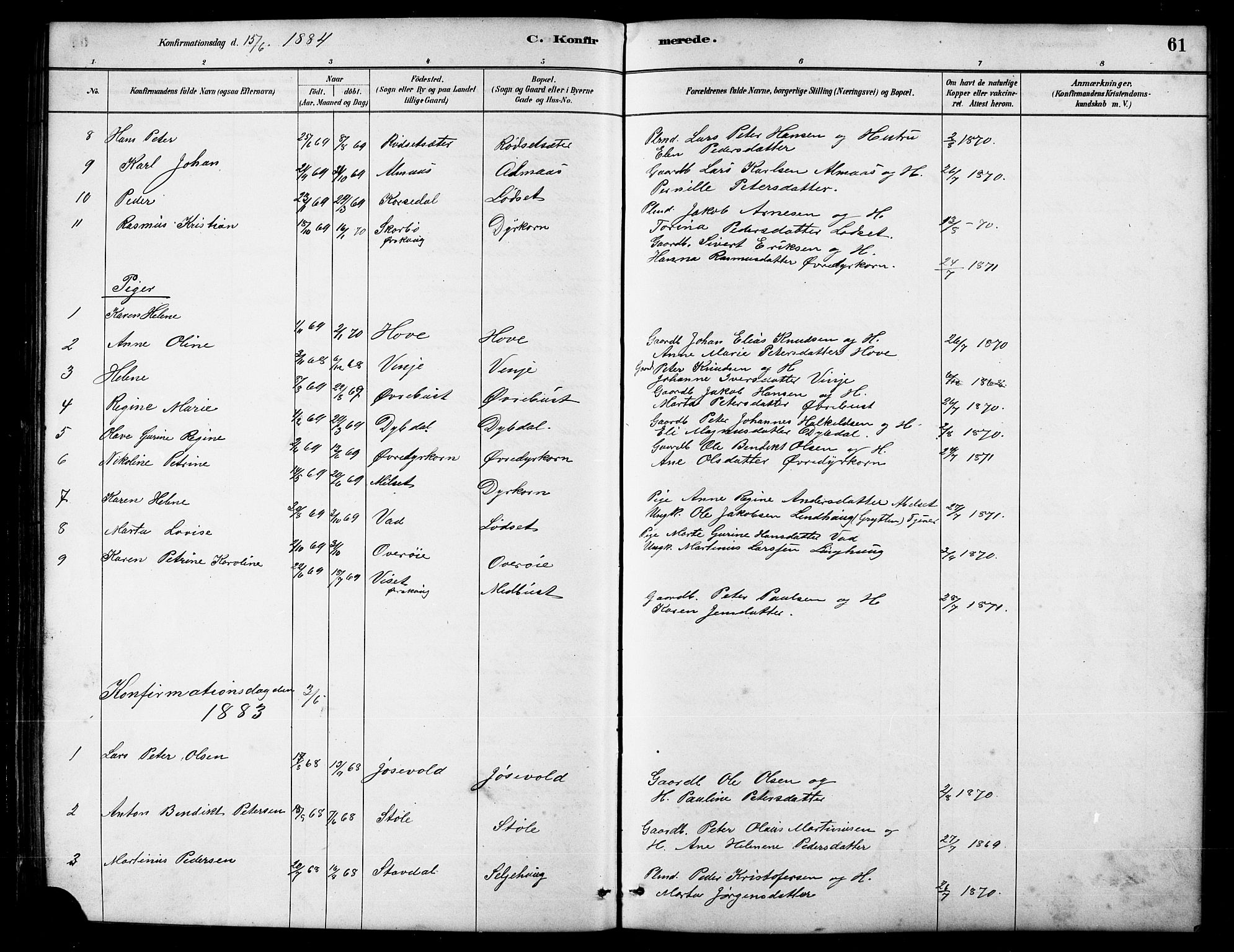 Ministerialprotokoller, klokkerbøker og fødselsregistre - Møre og Romsdal, SAT/A-1454/521/L0302: Parish register (copy) no. 521C03, 1882-1907, p. 61