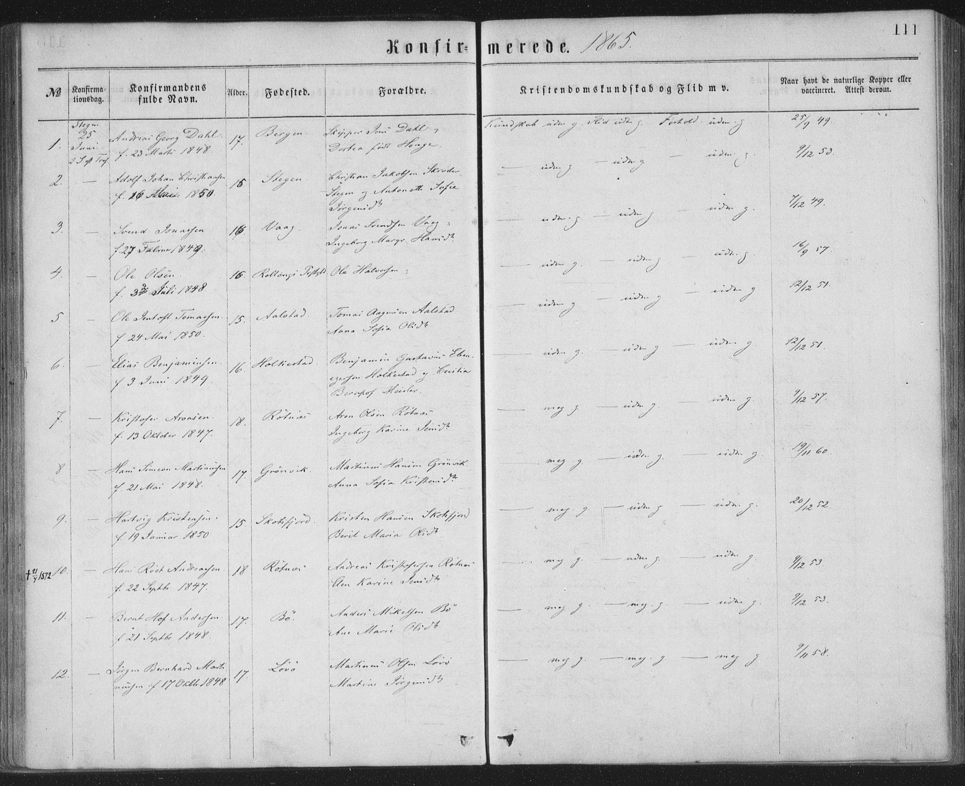 Ministerialprotokoller, klokkerbøker og fødselsregistre - Nordland, AV/SAT-A-1459/855/L0801: Parish register (official) no. 855A09, 1864-1874, p. 111