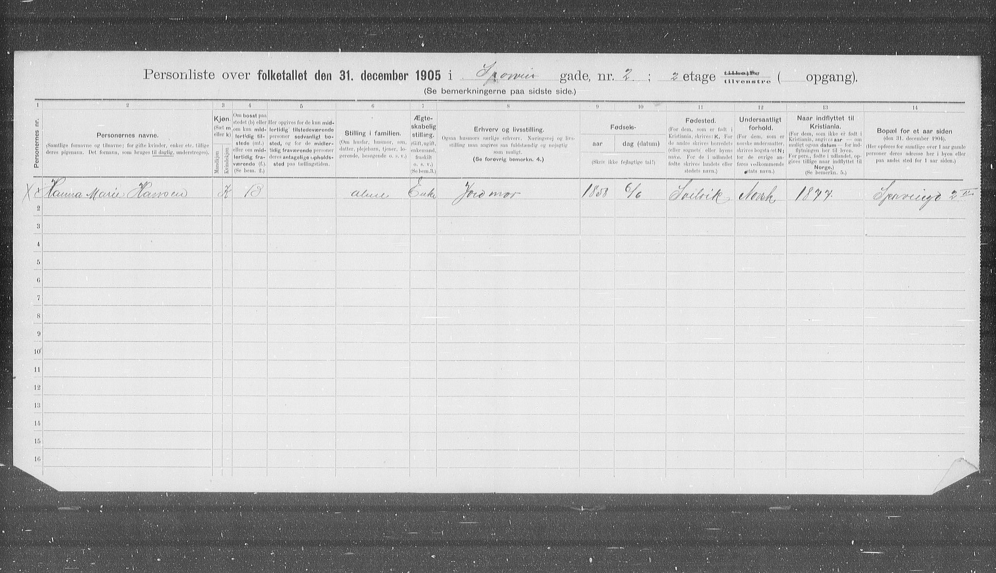 OBA, Municipal Census 1905 for Kristiania, 1905, p. 52014