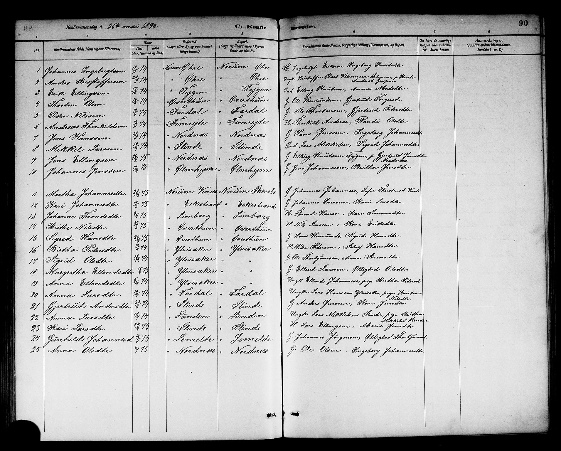 Sogndal sokneprestembete, SAB/A-81301/H/Hab/Habc/L0002: Parish register (copy) no. C 2, 1884-1910, p. 90