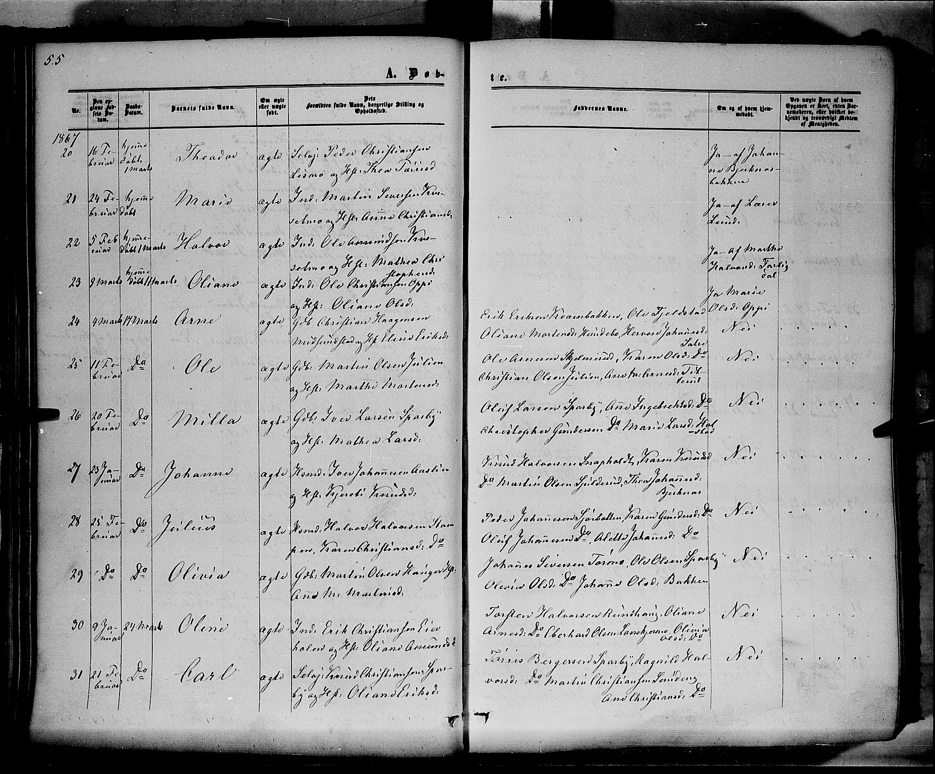 Hof prestekontor, AV/SAH-PREST-038/H/Ha/Haa/L0009: Parish register (official) no. 9, 1862-1877, p. 55