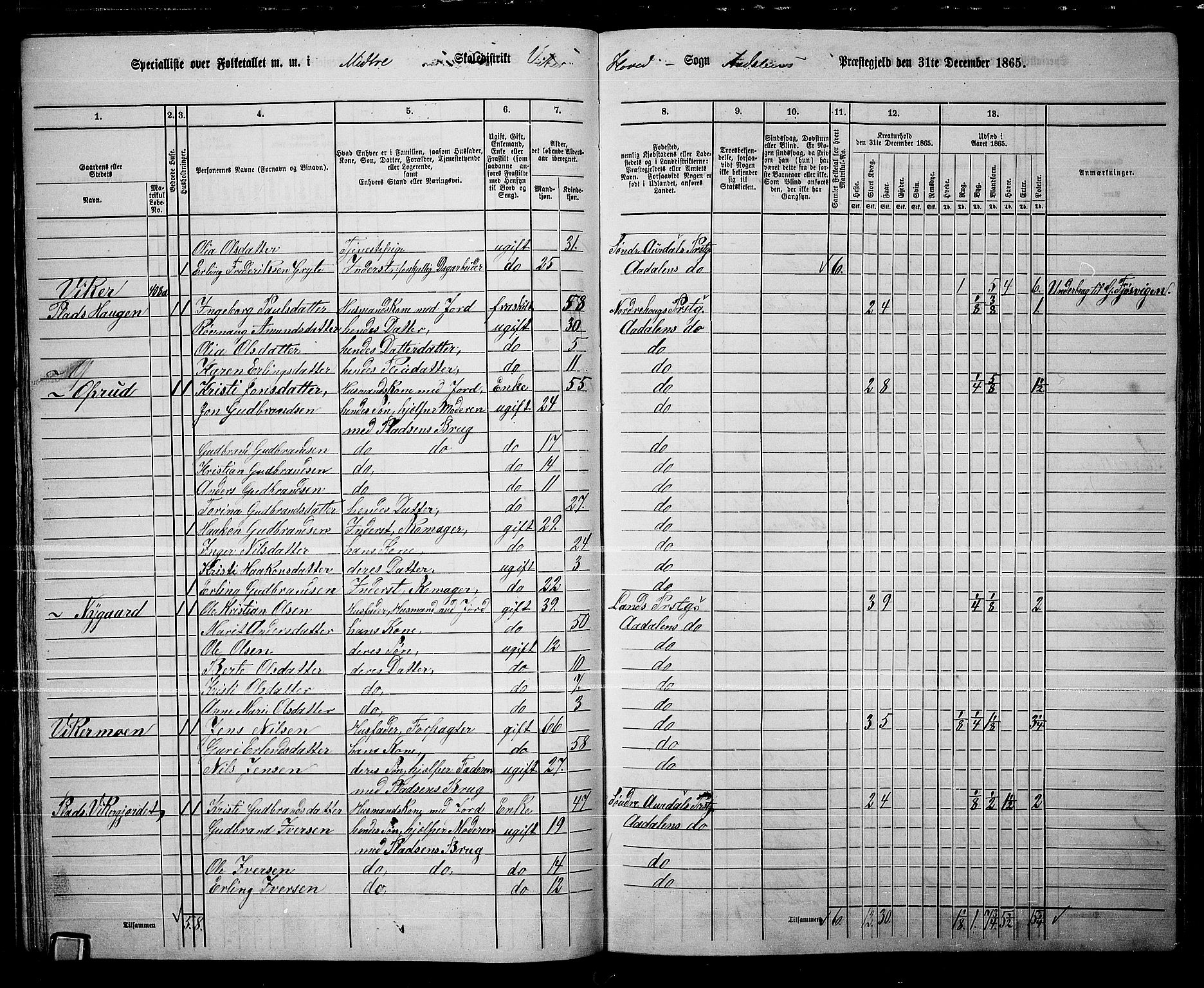 RA, 1865 census for Ådal, 1865, p. 49