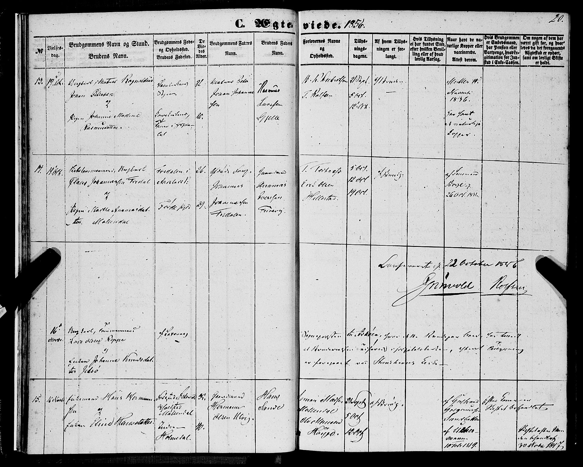 St. Jørgens hospital og Årstad sokneprestembete, AV/SAB-A-99934: Parish register (official) no. A 9, 1853-1878, p. 20