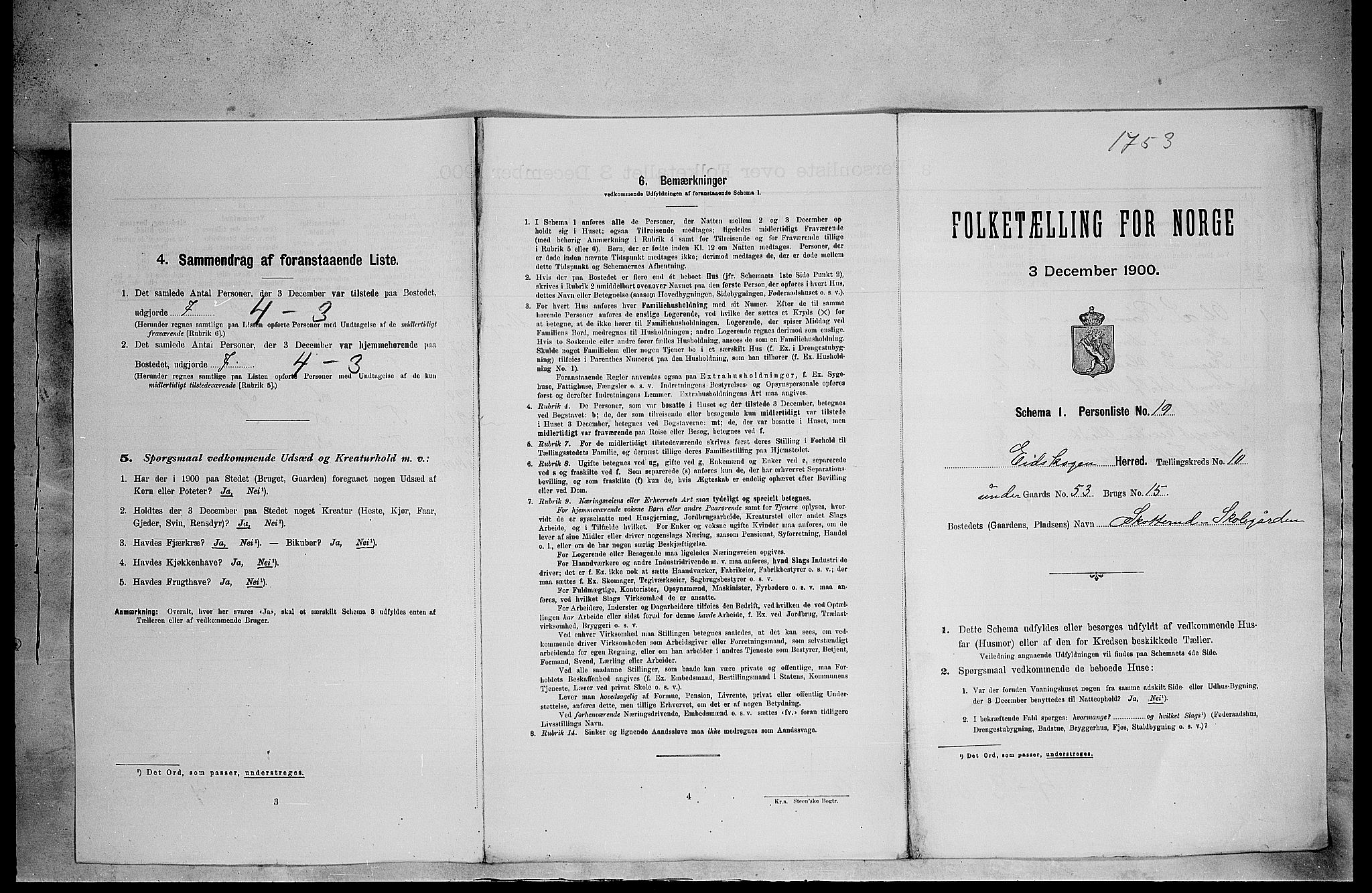 SAH, 1900 census for Eidskog, 1900, p. 1261