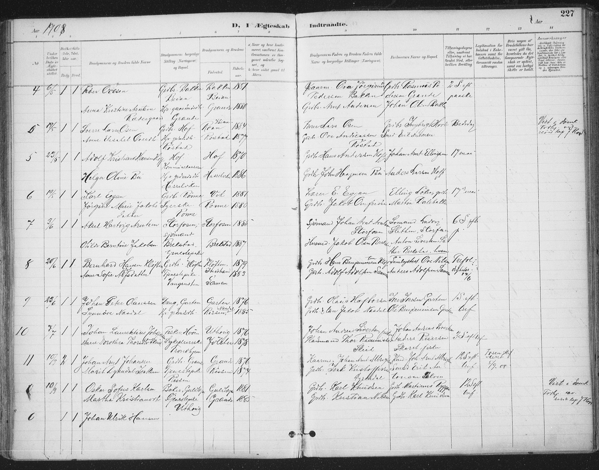 Ministerialprotokoller, klokkerbøker og fødselsregistre - Sør-Trøndelag, SAT/A-1456/659/L0743: Parish register (official) no. 659A13, 1893-1910, p. 227