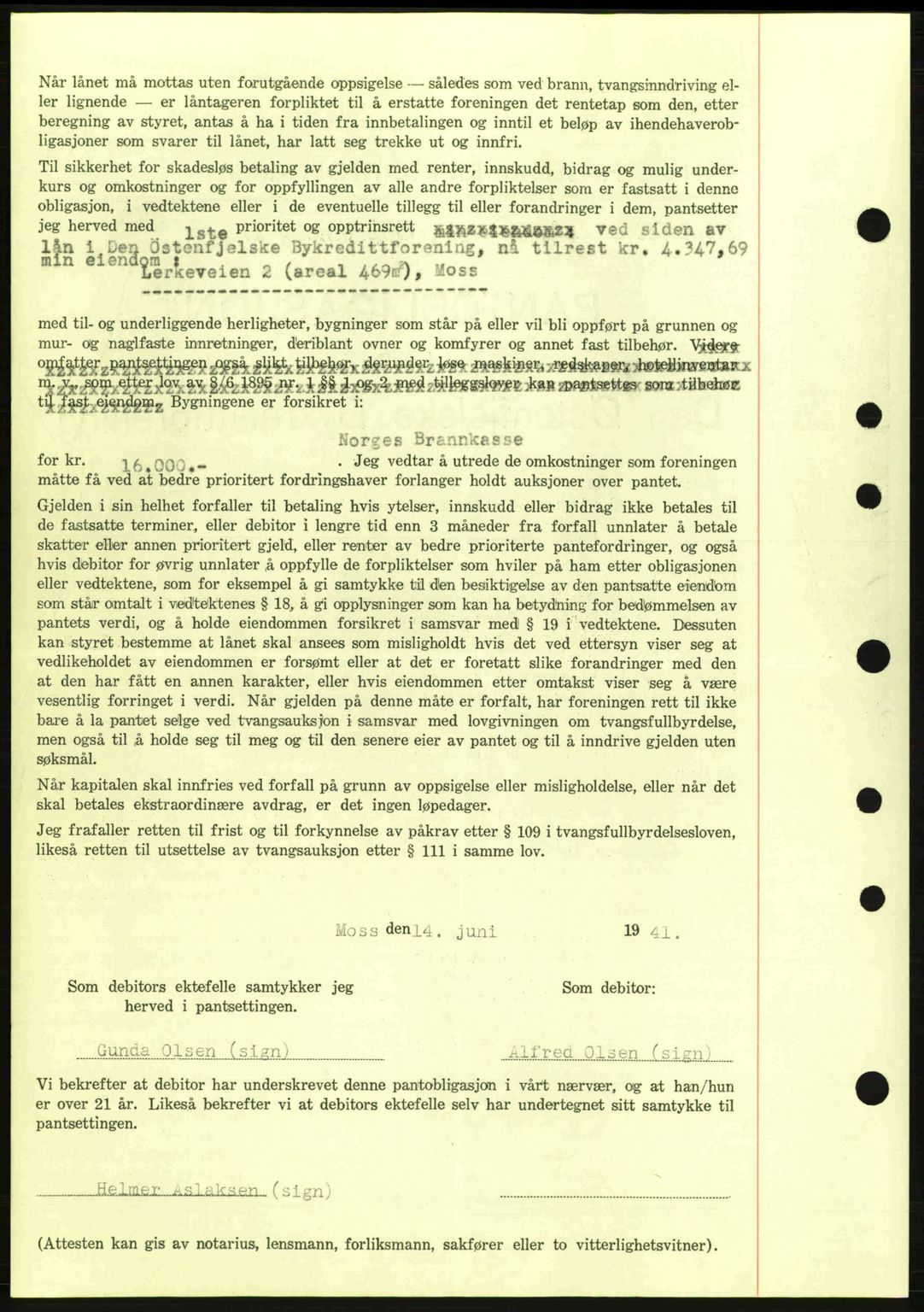 Moss sorenskriveri, SAO/A-10168: Mortgage book no. B10, 1940-1941, Diary no: : 1068/1941