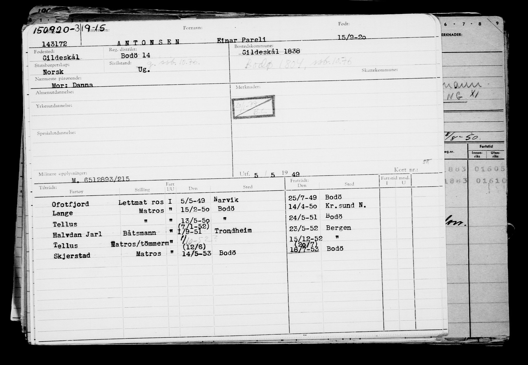 Direktoratet for sjømenn, AV/RA-S-3545/G/Gb/L0185: Hovedkort, 1920, p. 356