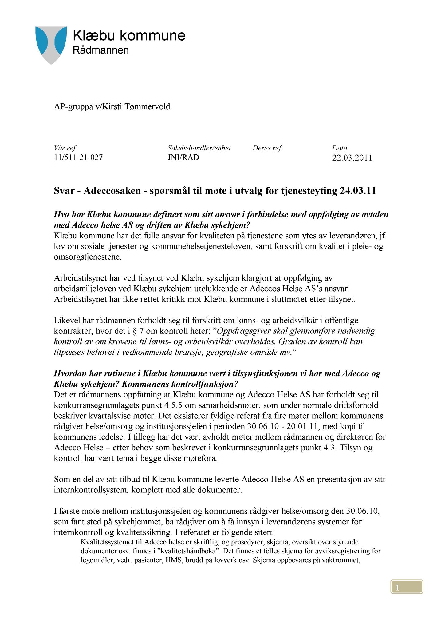 Klæbu Kommune, TRKO/KK/14-UTY/L004: Utvalg for tjenesteyting - Møtedokumenter, 2011, p. 95