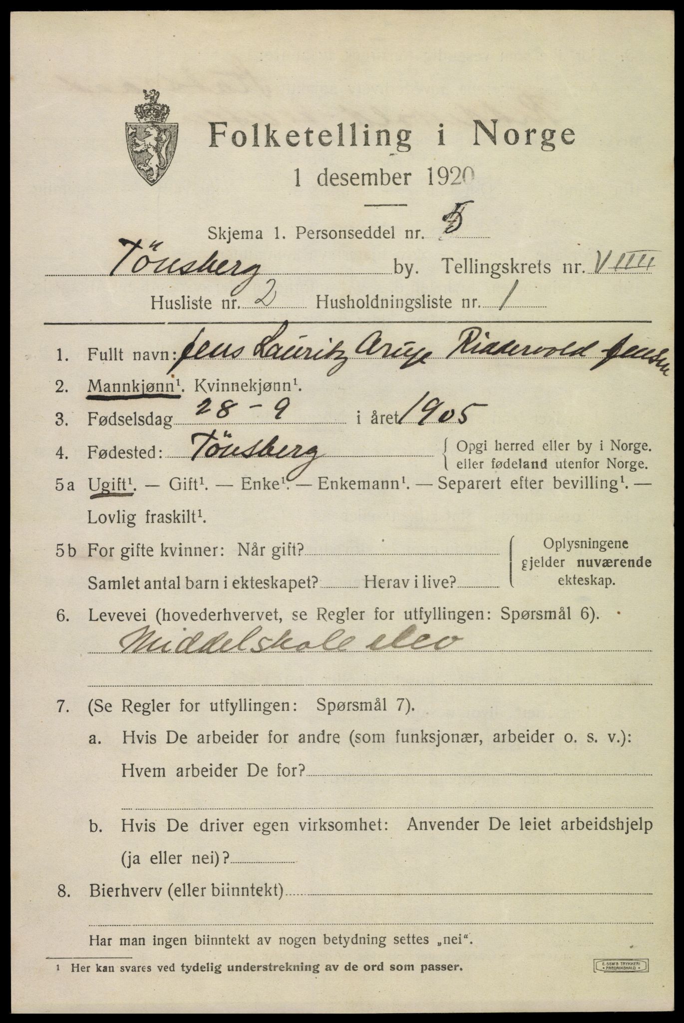 SAKO, 1920 census for Tønsberg, 1920, p. 17327
