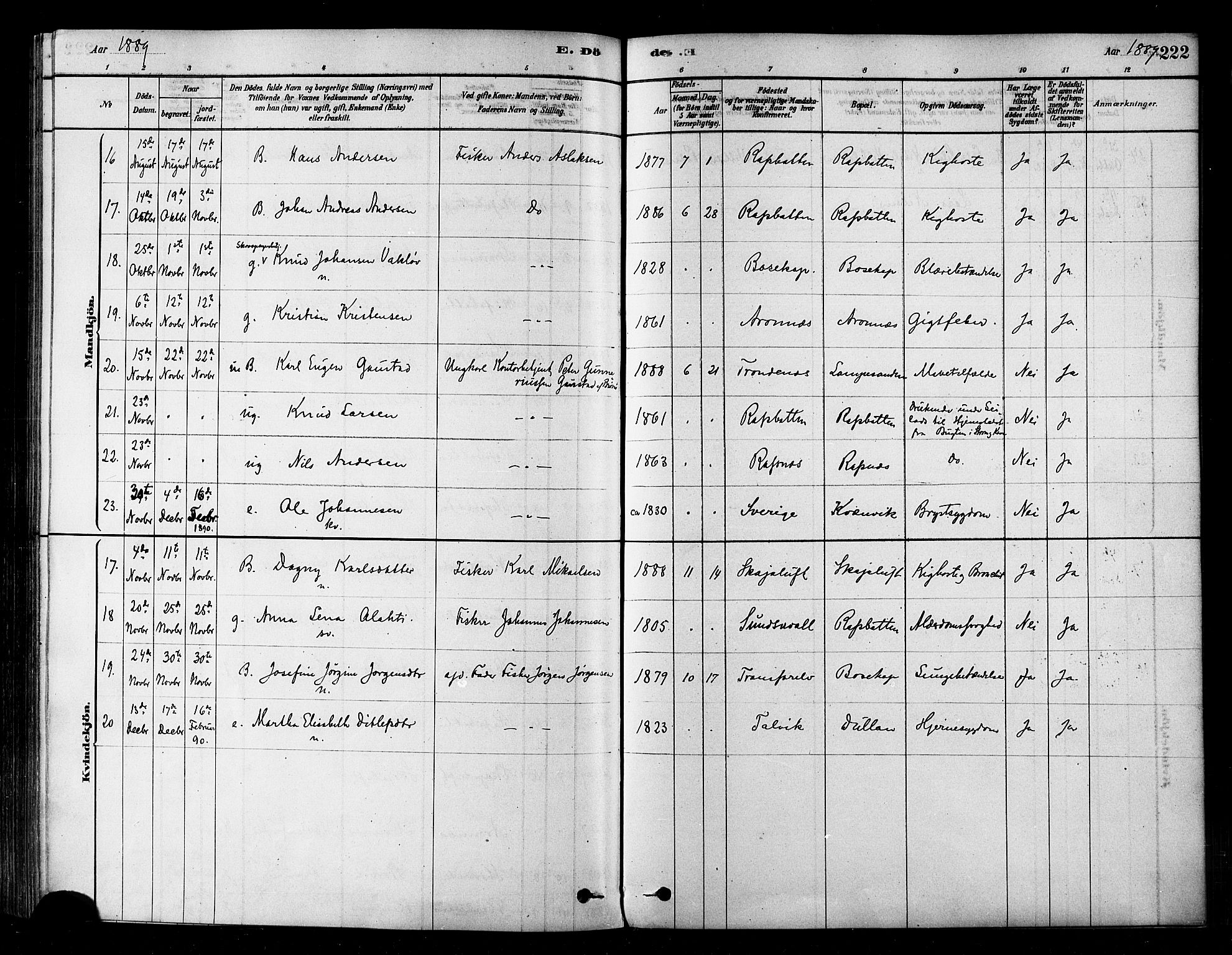 Alta sokneprestkontor, SATØ/S-1338/H/Ha/L0002.kirke: Parish register (official) no. 2, 1879-1892, p. 222