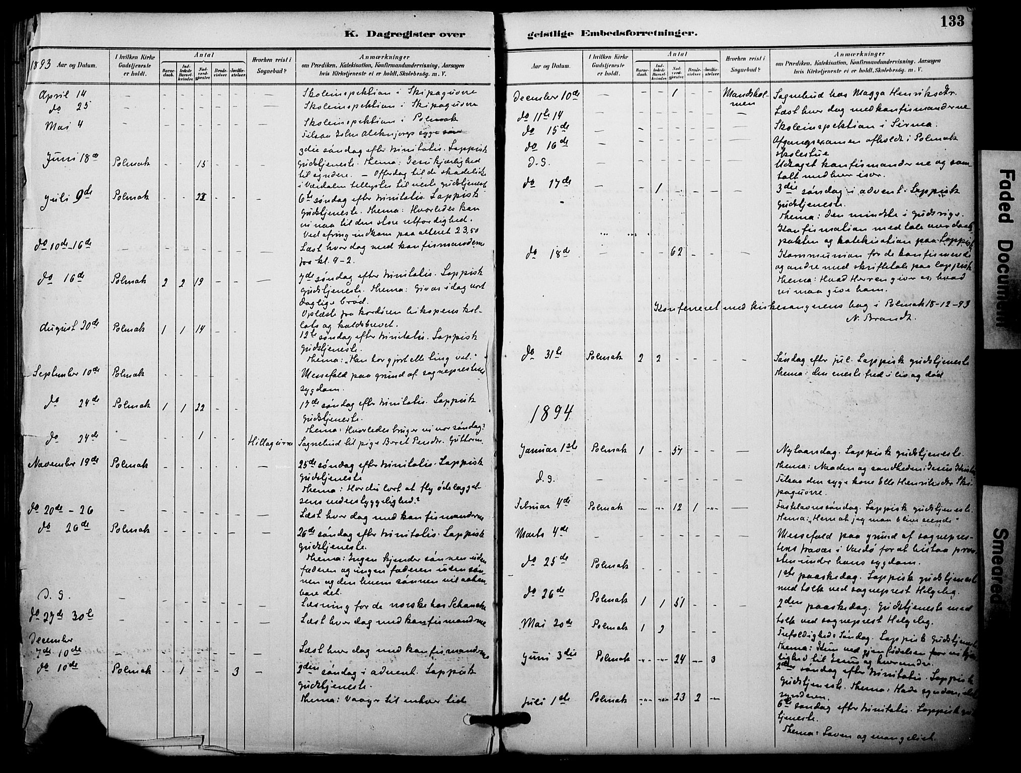 Nesseby sokneprestkontor, AV/SATØ-S-1330/H/Ha/L0005kirke: Parish register (official) no. 5, 1885-1906, p. 133
