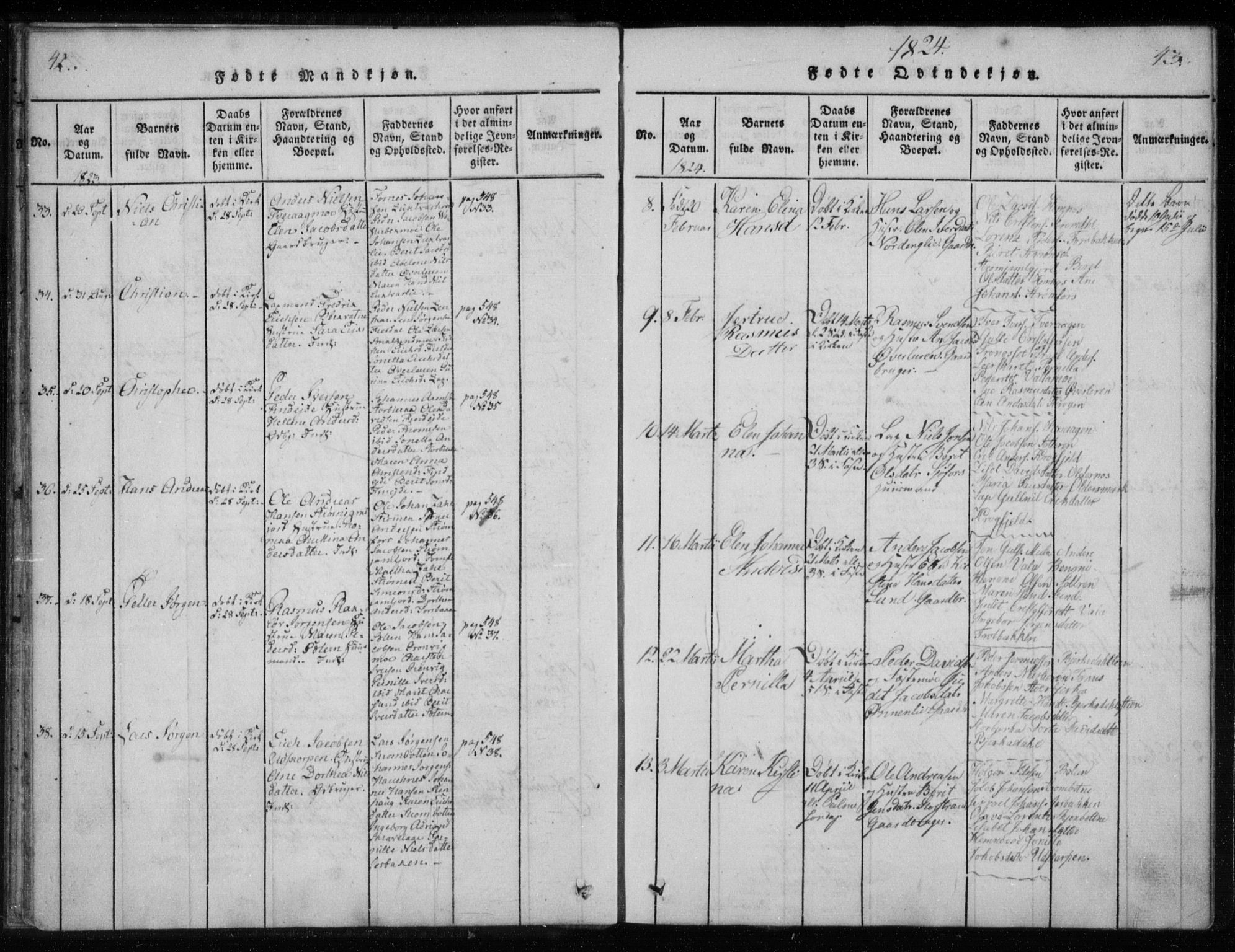 Ministerialprotokoller, klokkerbøker og fødselsregistre - Nordland, AV/SAT-A-1459/825/L0353: Parish register (official) no. 825A07, 1820-1826, p. 42-43