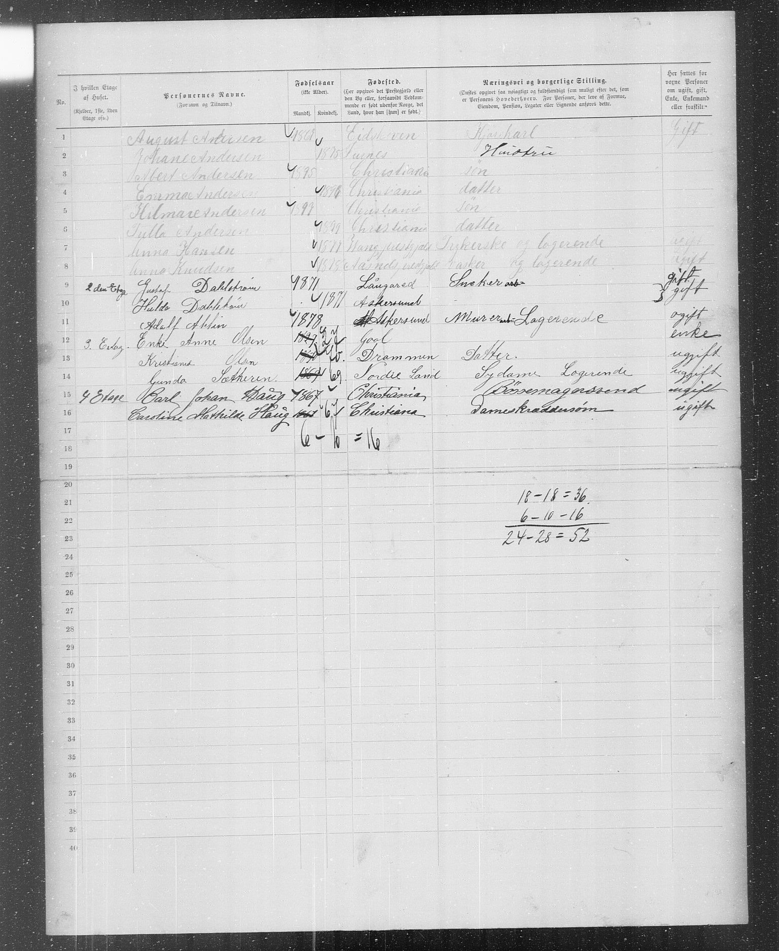 OBA, Municipal Census 1899 for Kristiania, 1899, p. 1534