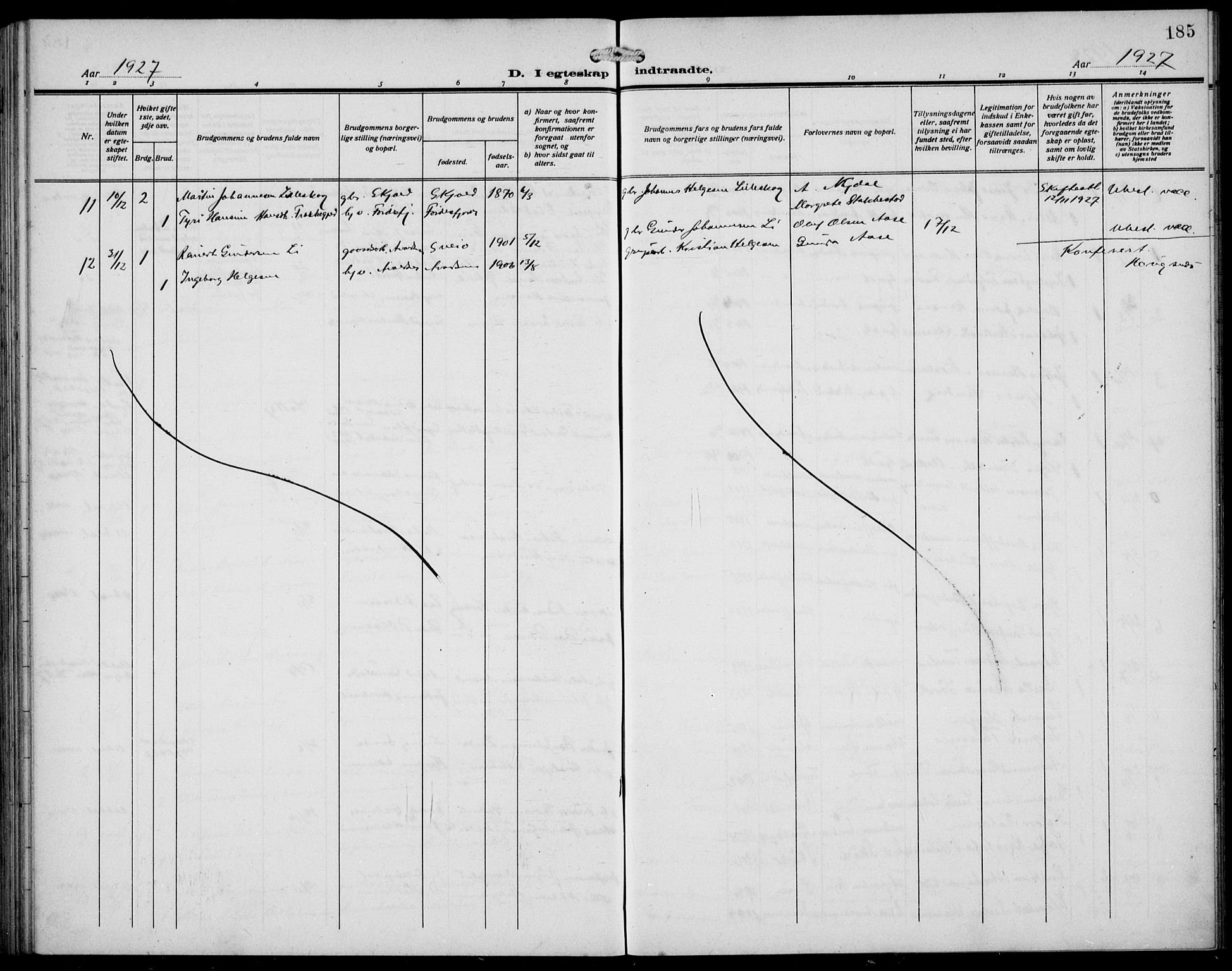 Avaldsnes sokneprestkontor, SAST/A -101851/H/Ha/Hab/L0008: Parish register (copy) no. B 8, 1910-1939, p. 185