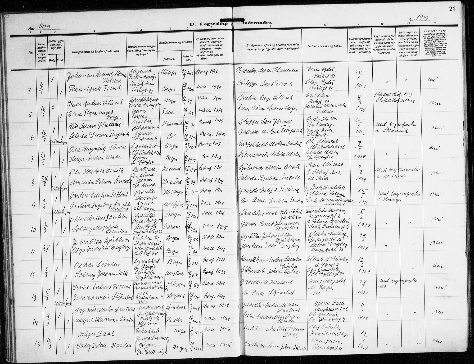 Korskirken sokneprestembete, AV/SAB-A-76101/H/Hab: Parish register (copy) no. D 5, 1926-1944, p. 21