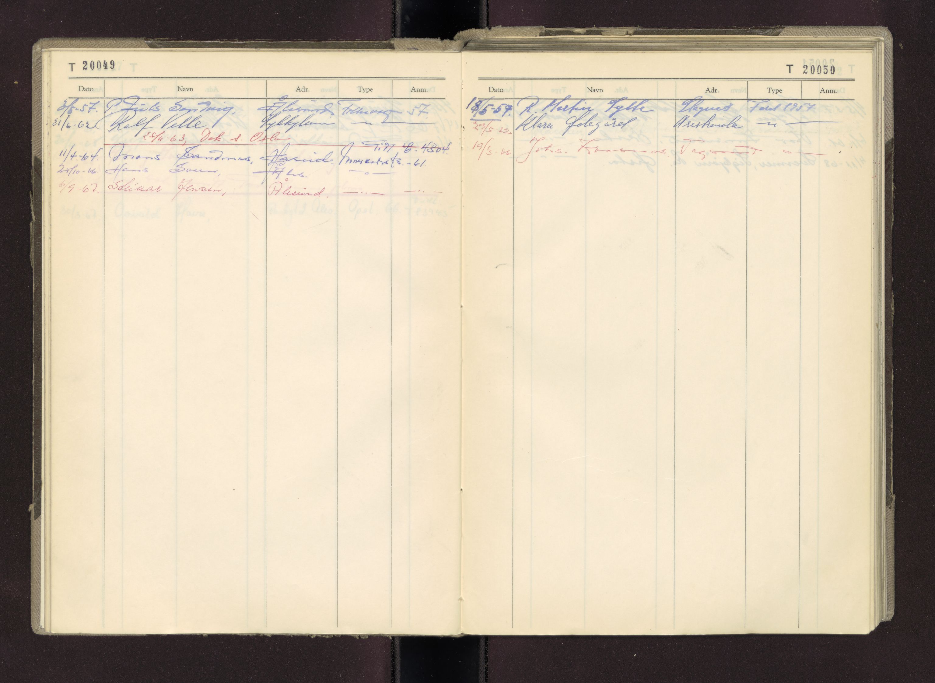 Møre og Romsdal vegkontor - Ålesund trafikkstasjon, AV/SAT-A-4099/F/Fc/L0014: Bilregister; T 20000 - T 20500, 1955-1970