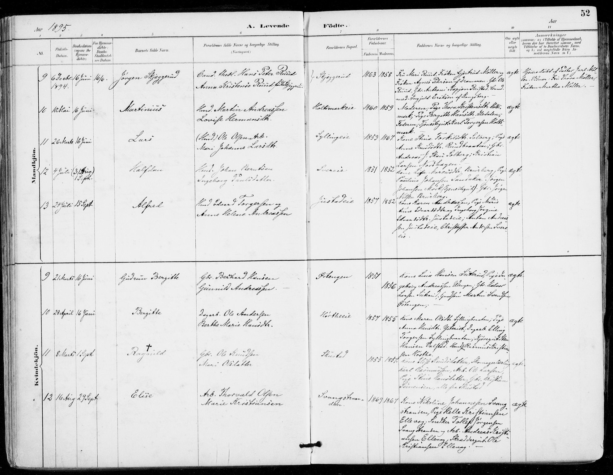 Sylling kirkebøker, AV/SAKO-A-247/F/Fa/L0001: Parish register (official) no. 1, 1883-1910, p. 52