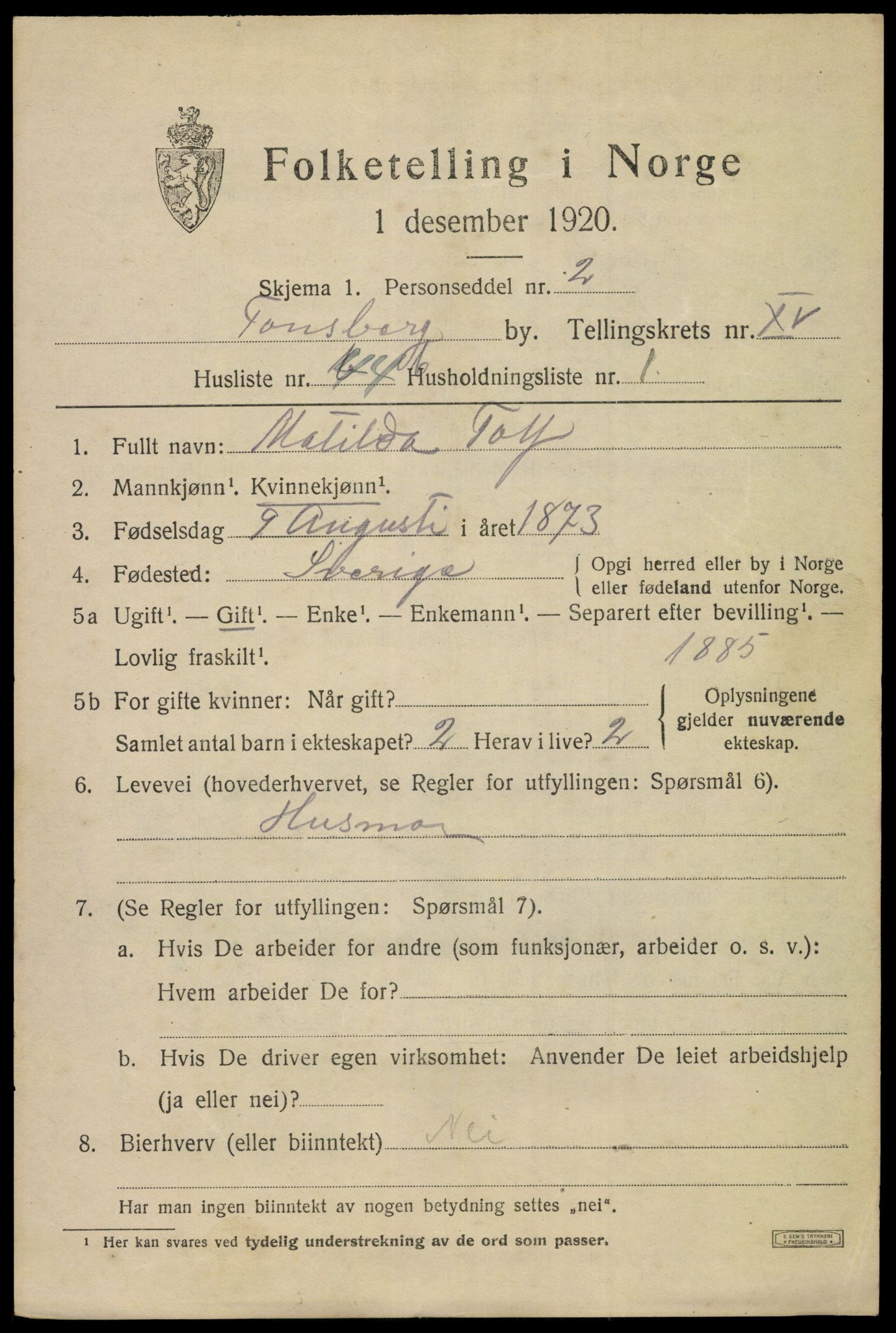 SAKO, 1920 census for Tønsberg, 1920, p. 24509