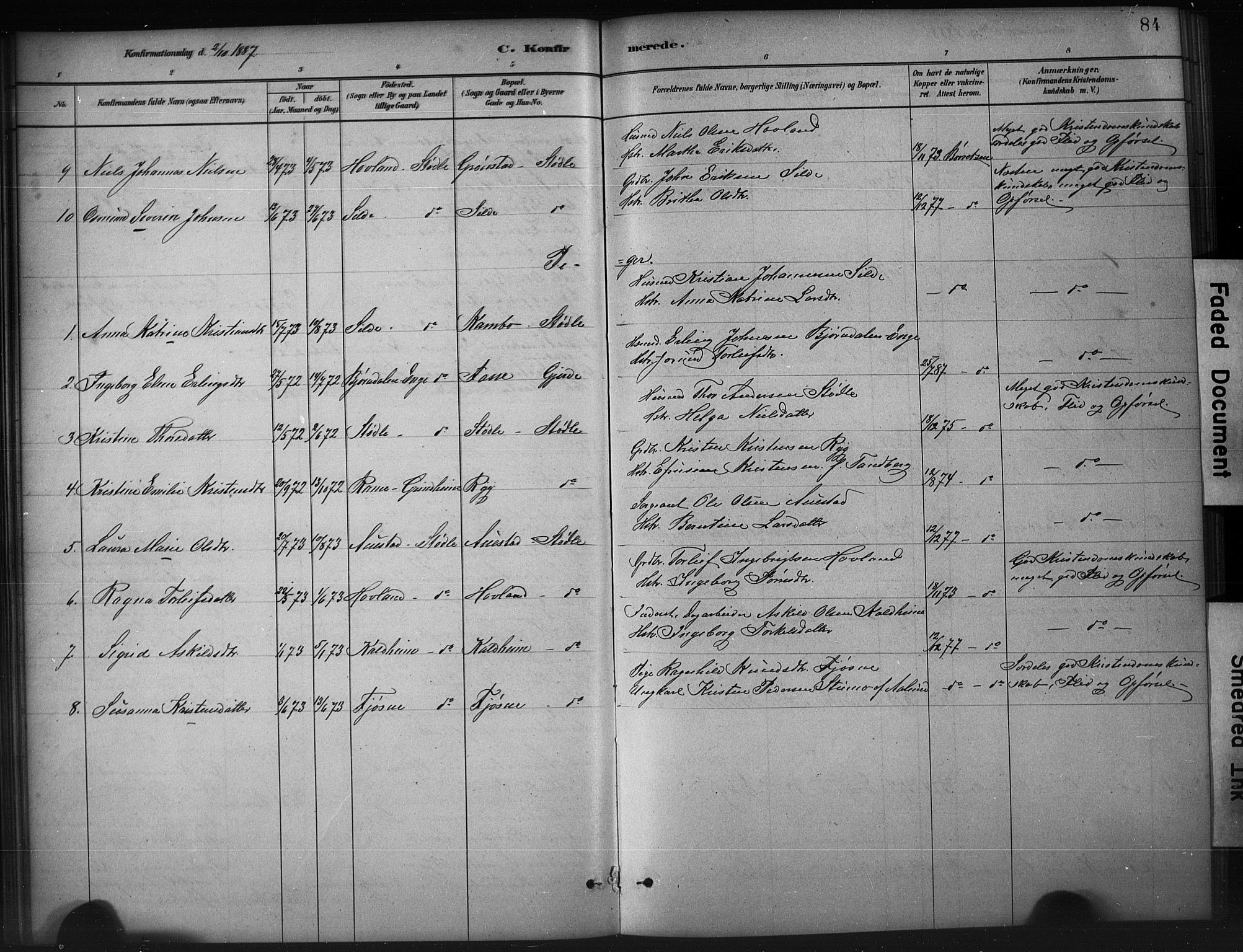 Etne sokneprestembete, SAB/A-75001/H/Hab: Parish register (copy) no. A 5, 1879-1896, p. 84