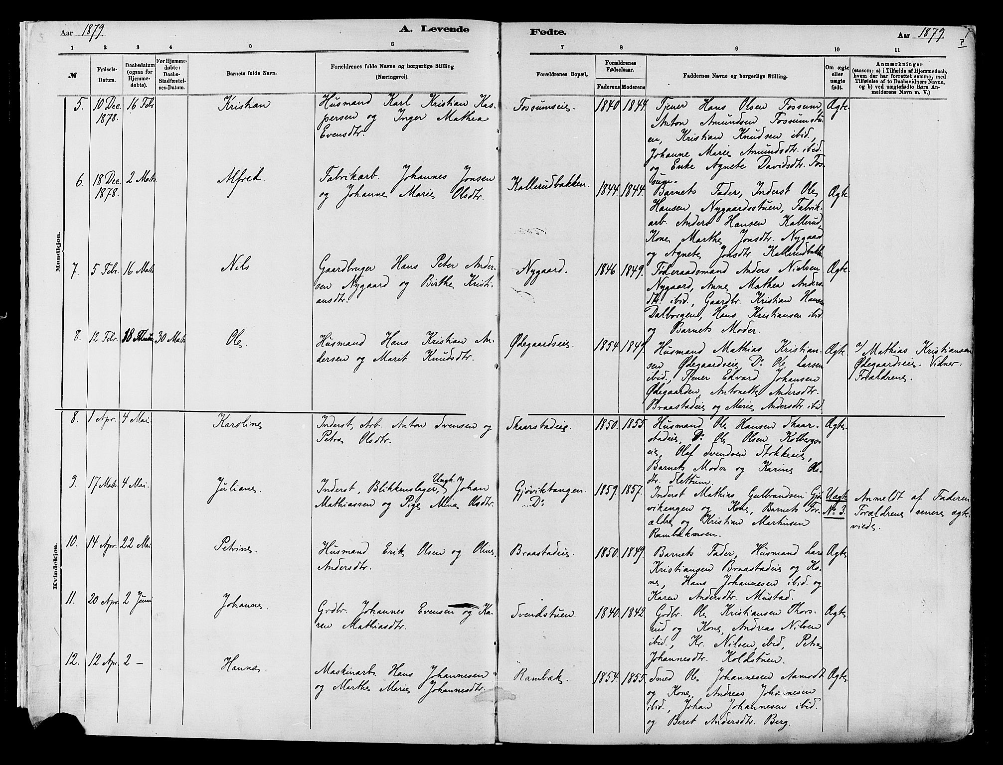 Vardal prestekontor, AV/SAH-PREST-100/H/Ha/Haa/L0009: Parish register (official) no. 9, 1878-1892, p. 7