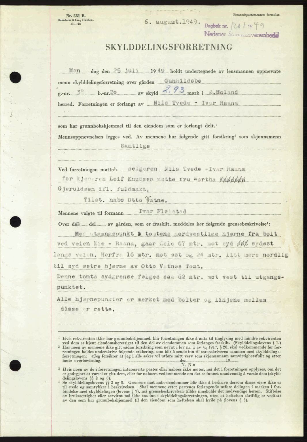 Nedenes sorenskriveri, SAK/1221-0006/G/Gb/Gba/L0061: Mortgage book no. A13, 1949-1949, Diary no: : 1201/1949