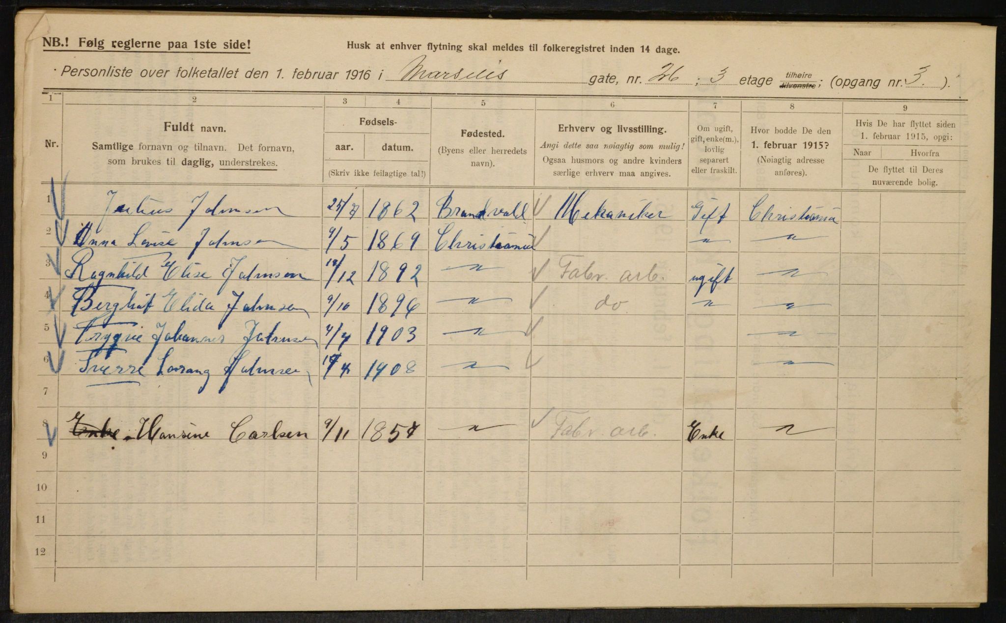 OBA, Municipal Census 1916 for Kristiania, 1916, p. 66116