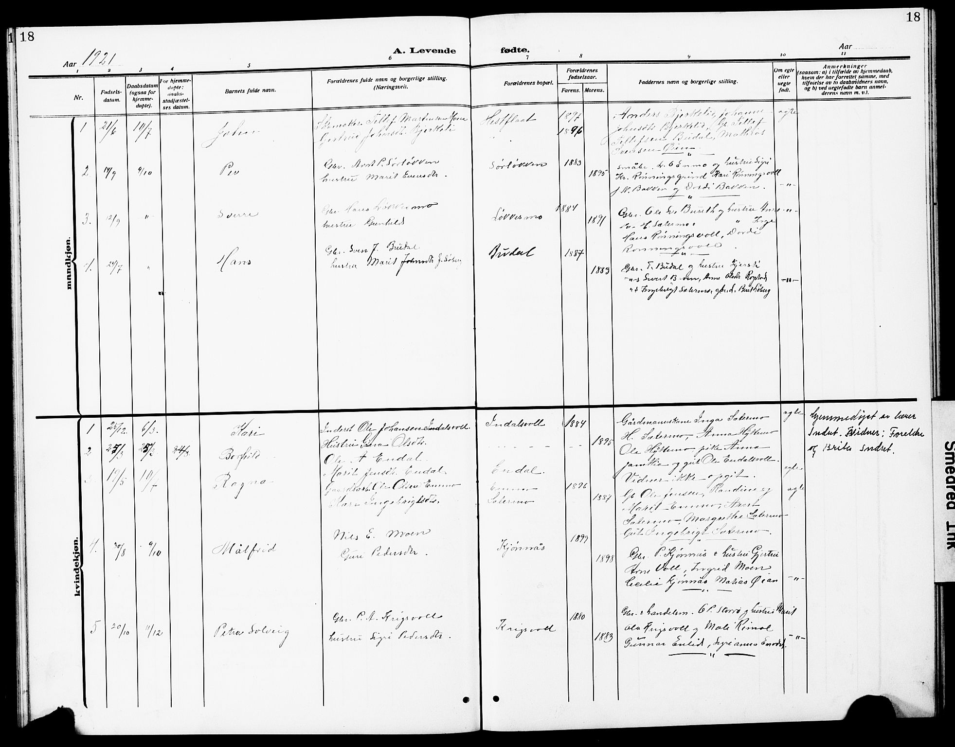 Ministerialprotokoller, klokkerbøker og fødselsregistre - Sør-Trøndelag, SAT/A-1456/690/L1052: Parish register (copy) no. 690C02, 1907-1929, p. 18