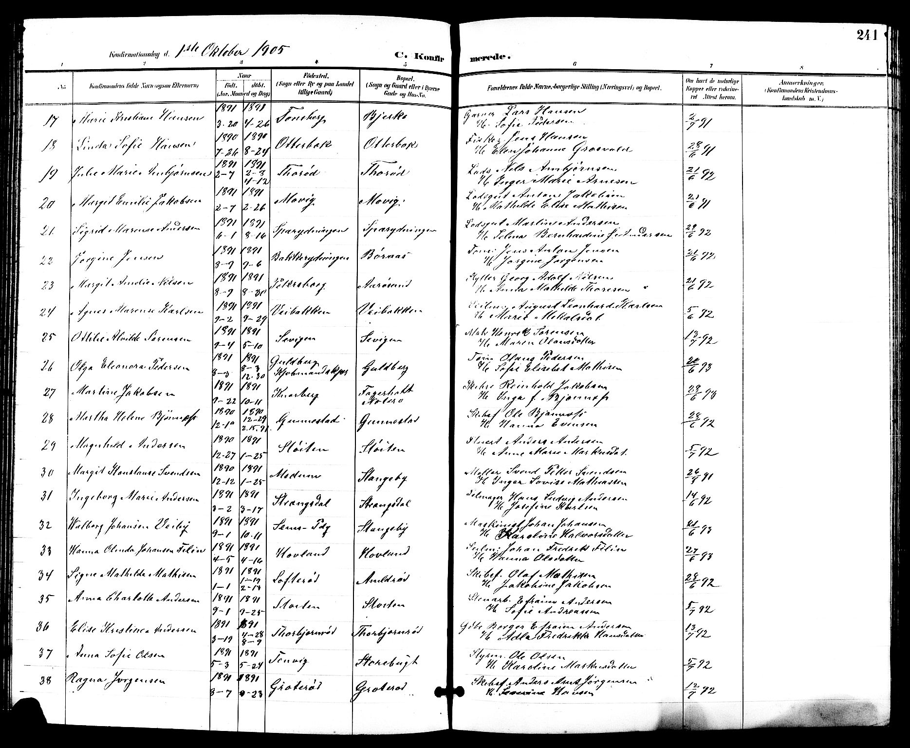 Nøtterøy kirkebøker, AV/SAKO-A-354/G/Ga/L0004: Parish register (copy) no. I 4, 1894-1909, p. 241