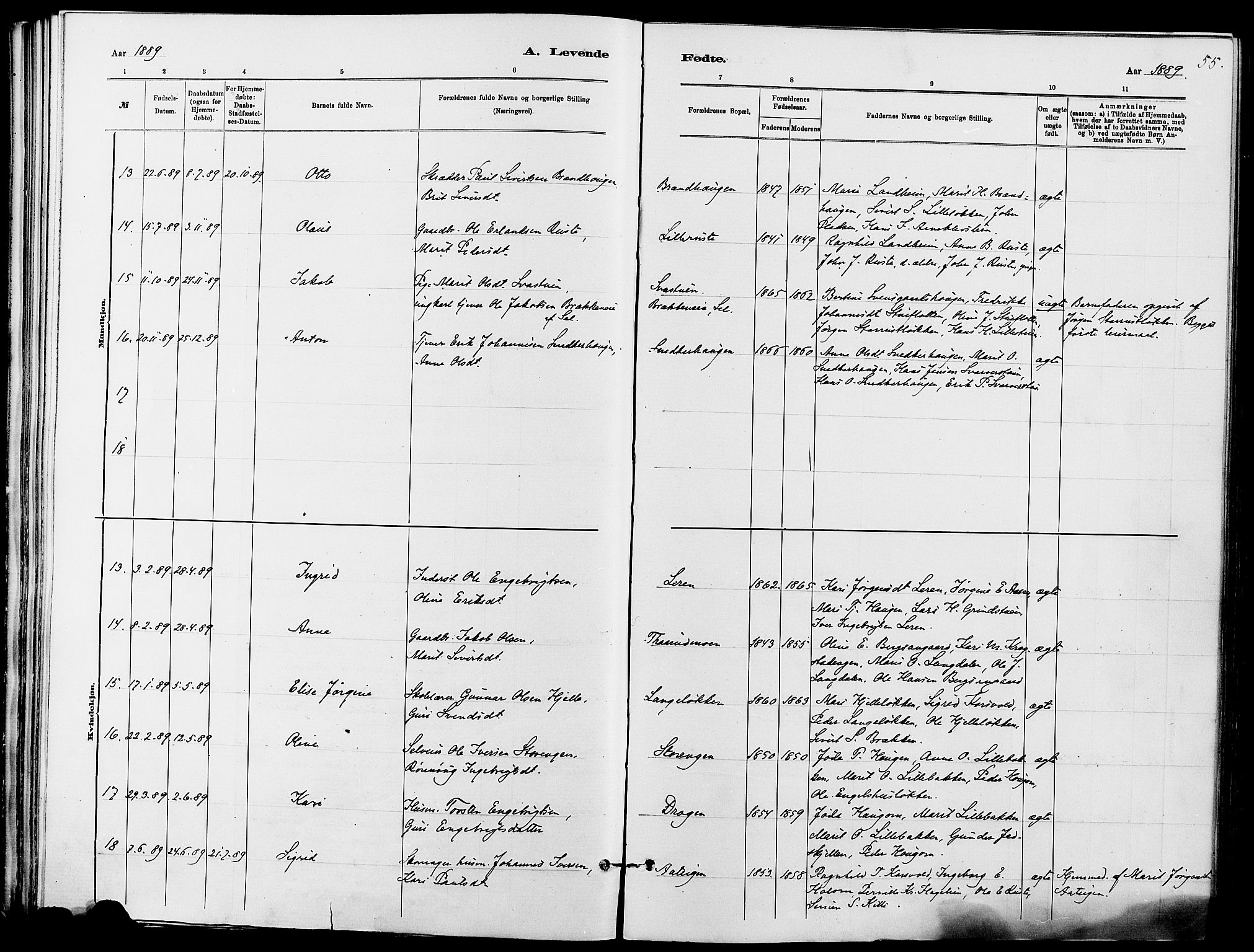 Dovre prestekontor, AV/SAH-PREST-066/H/Ha/Haa/L0002: Parish register (official) no. 2, 1879-1890, p. 55